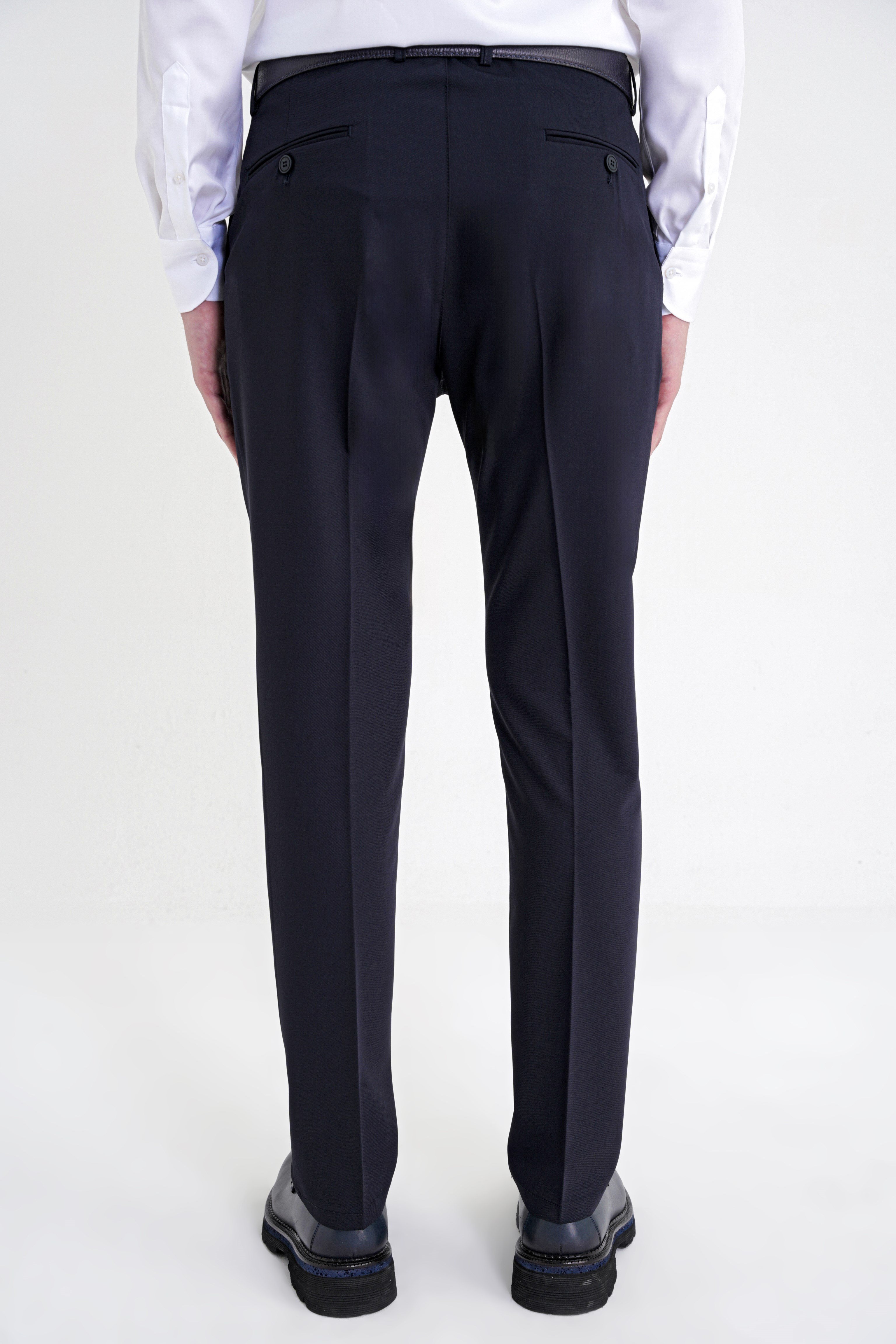 Comfort Fit Rahat Kalıp Yan Cep Esnek Pamuklu Gabardin Pileli Lacivert Pantolon P 1211