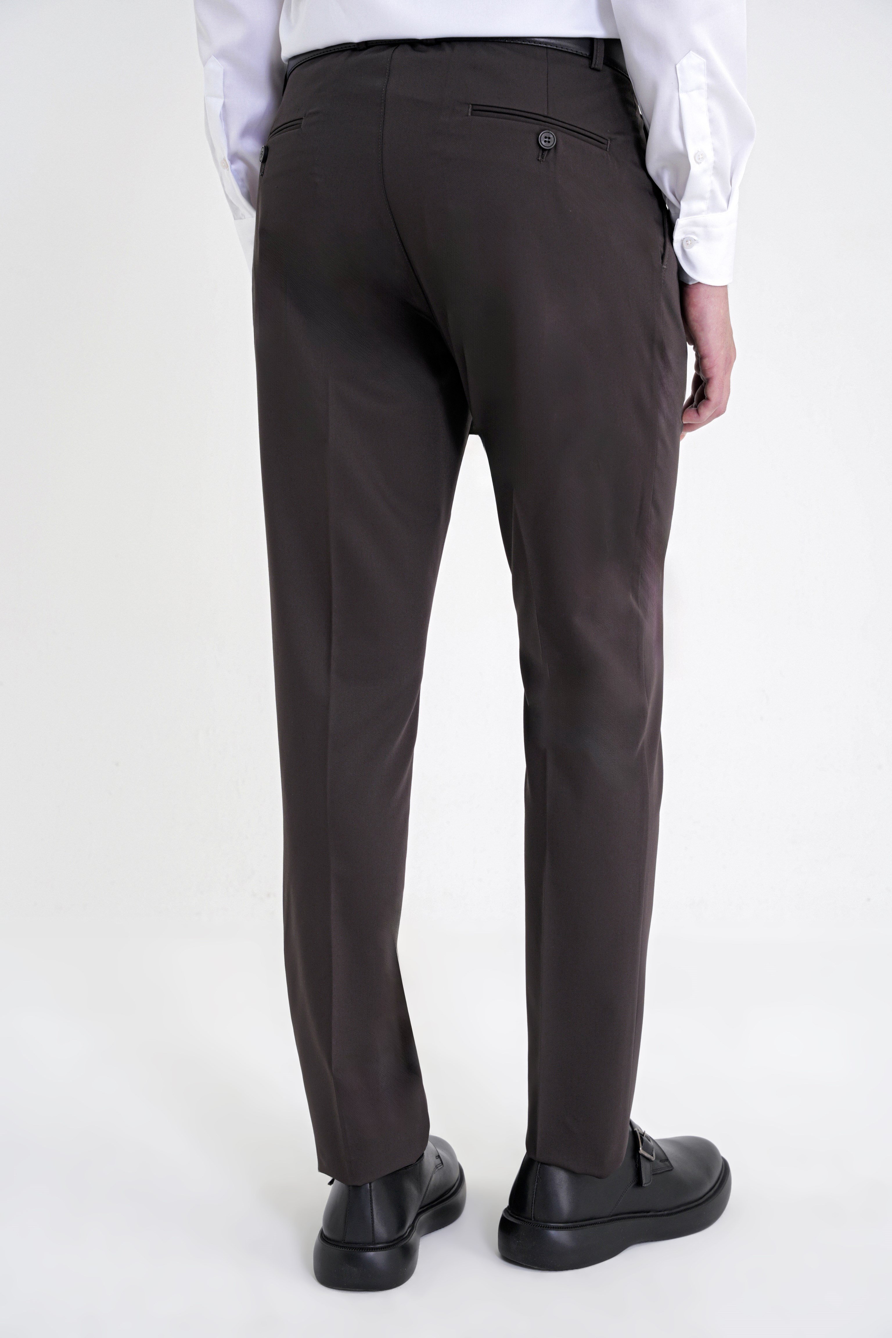 Comfort Fit Rahat Kalıp Yan Cep Esnek Pamuklu Gabardin Pileli Kahverengi Pantolon P 1211