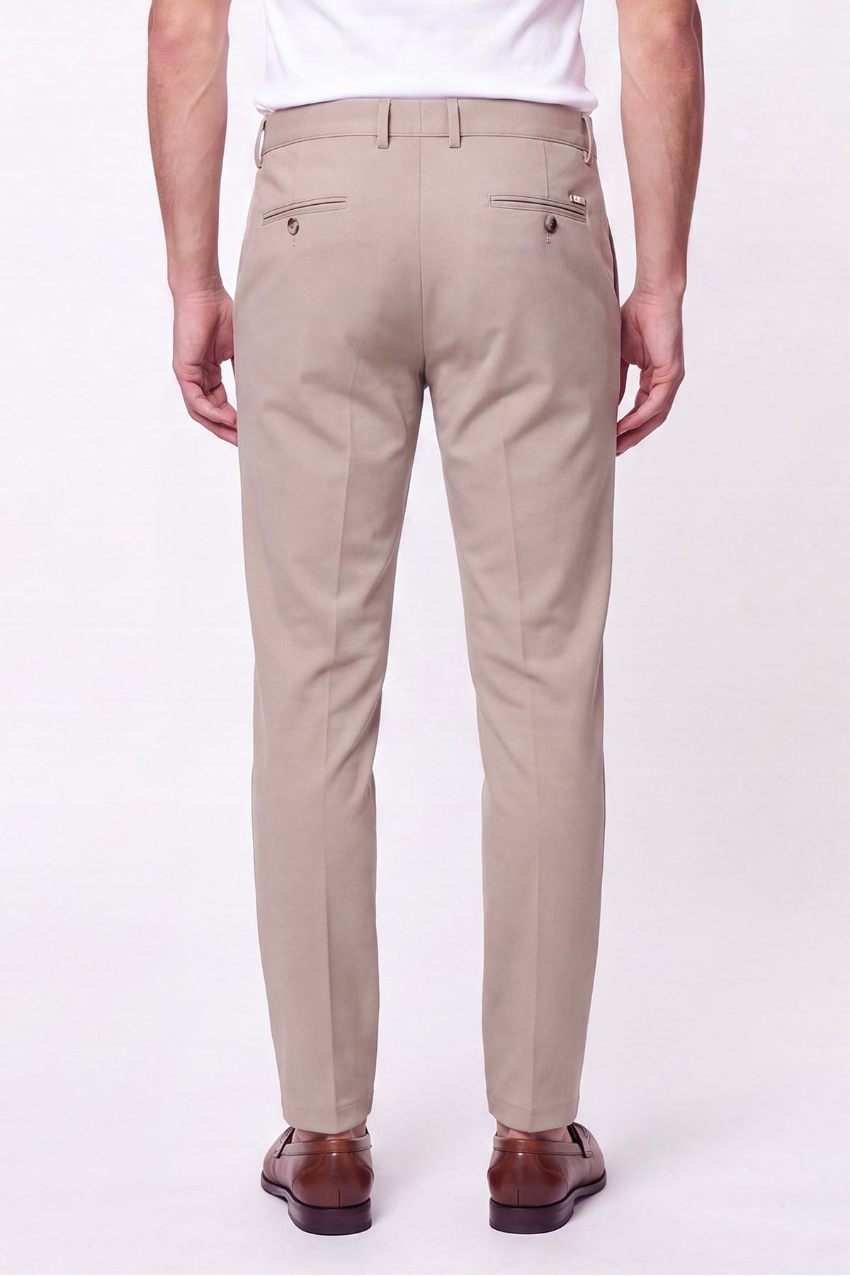 Comfort Fit Rahat Kalıp Yan Cep Pamuklu Dokulu Bej Pantolon P 1219
