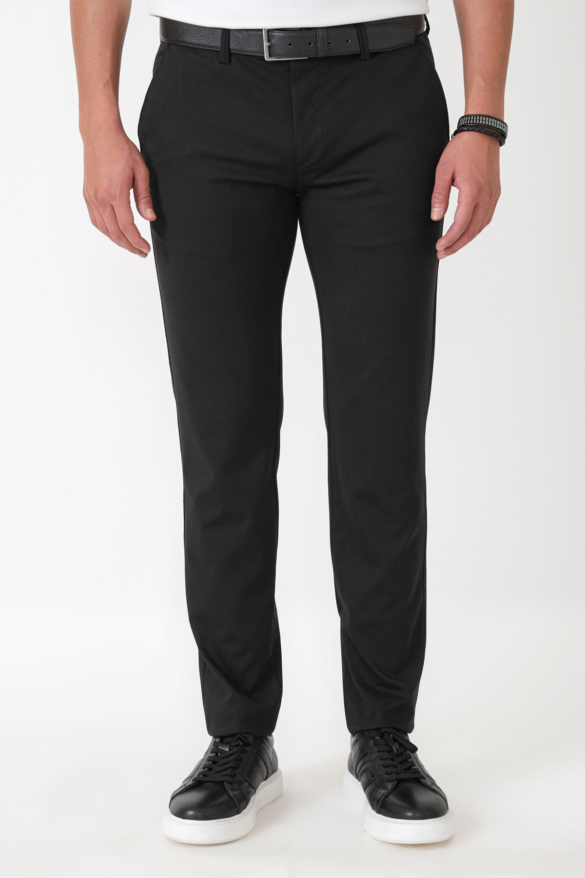 Comfort Fit Rahat Kalıp Yan Cep Pamuklu Dokulu Siyah-1 Pantolon P 1219