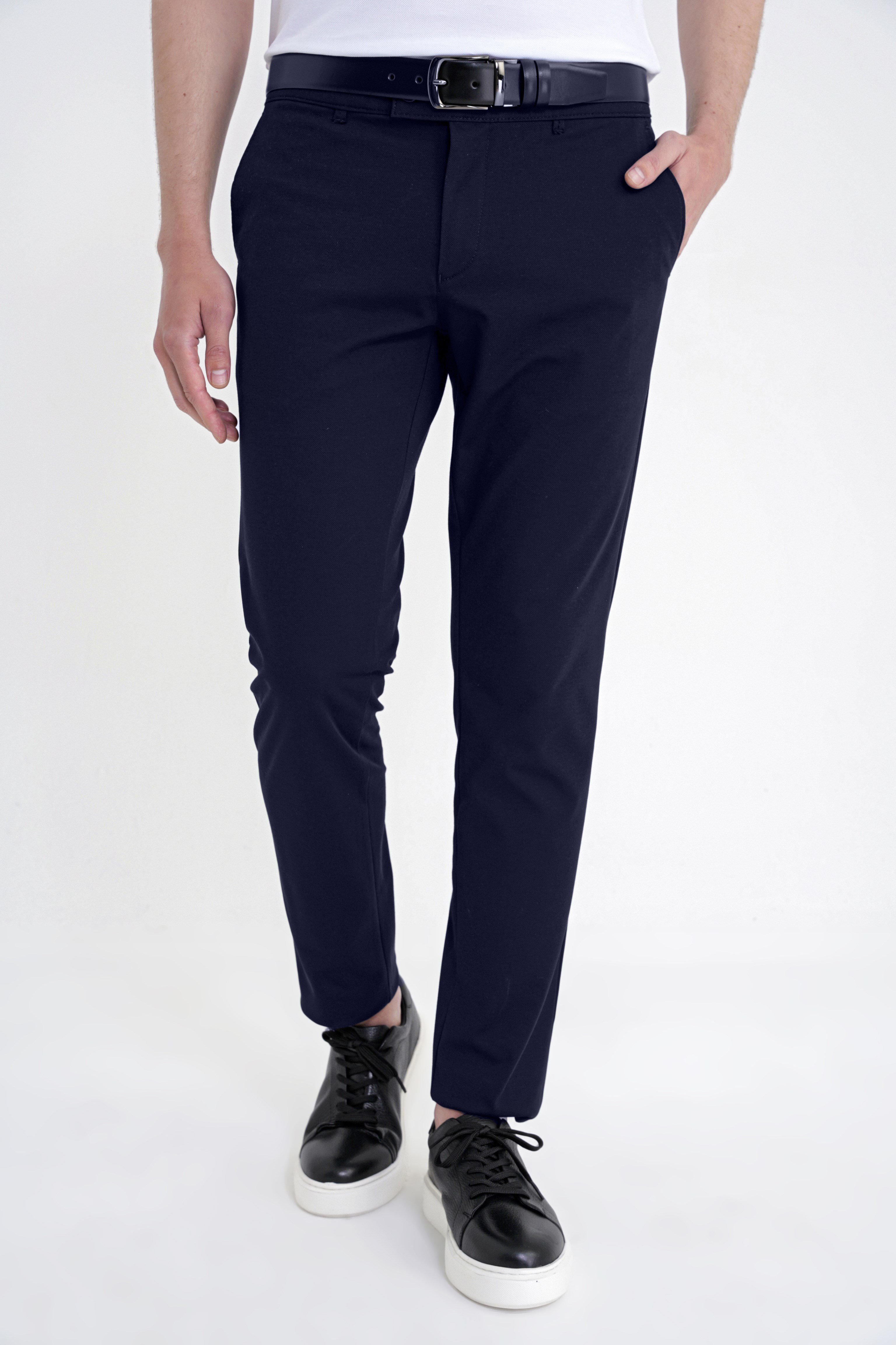 Comfort Fit Rahat Kalıp Yan Cep Pamuklu Dokulu Lacivert Pantolon P 1219