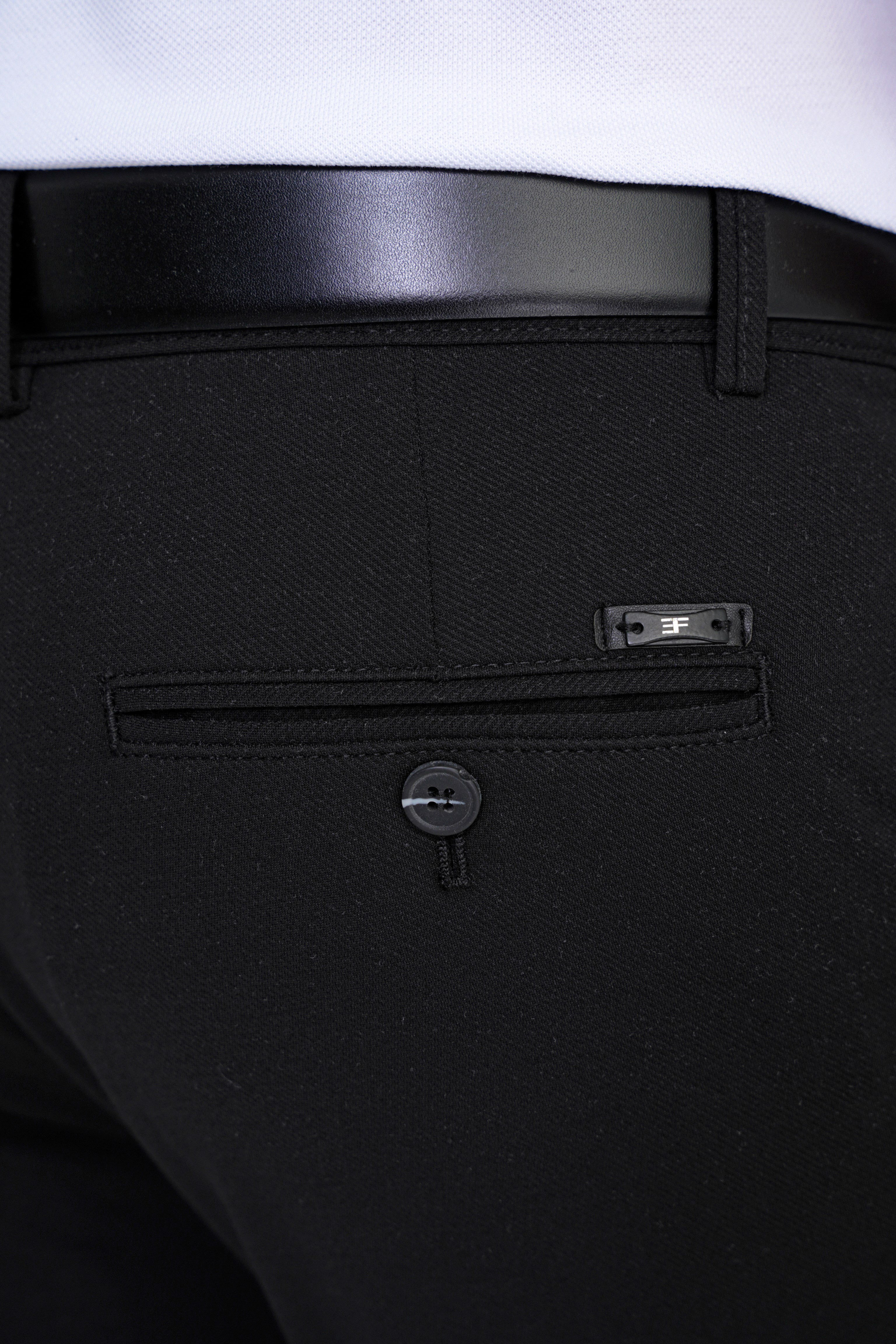 Comfort Fit Rahat Kalıp Yan Cep Pamuklu Dokulu Siyah Pantolon P 1219