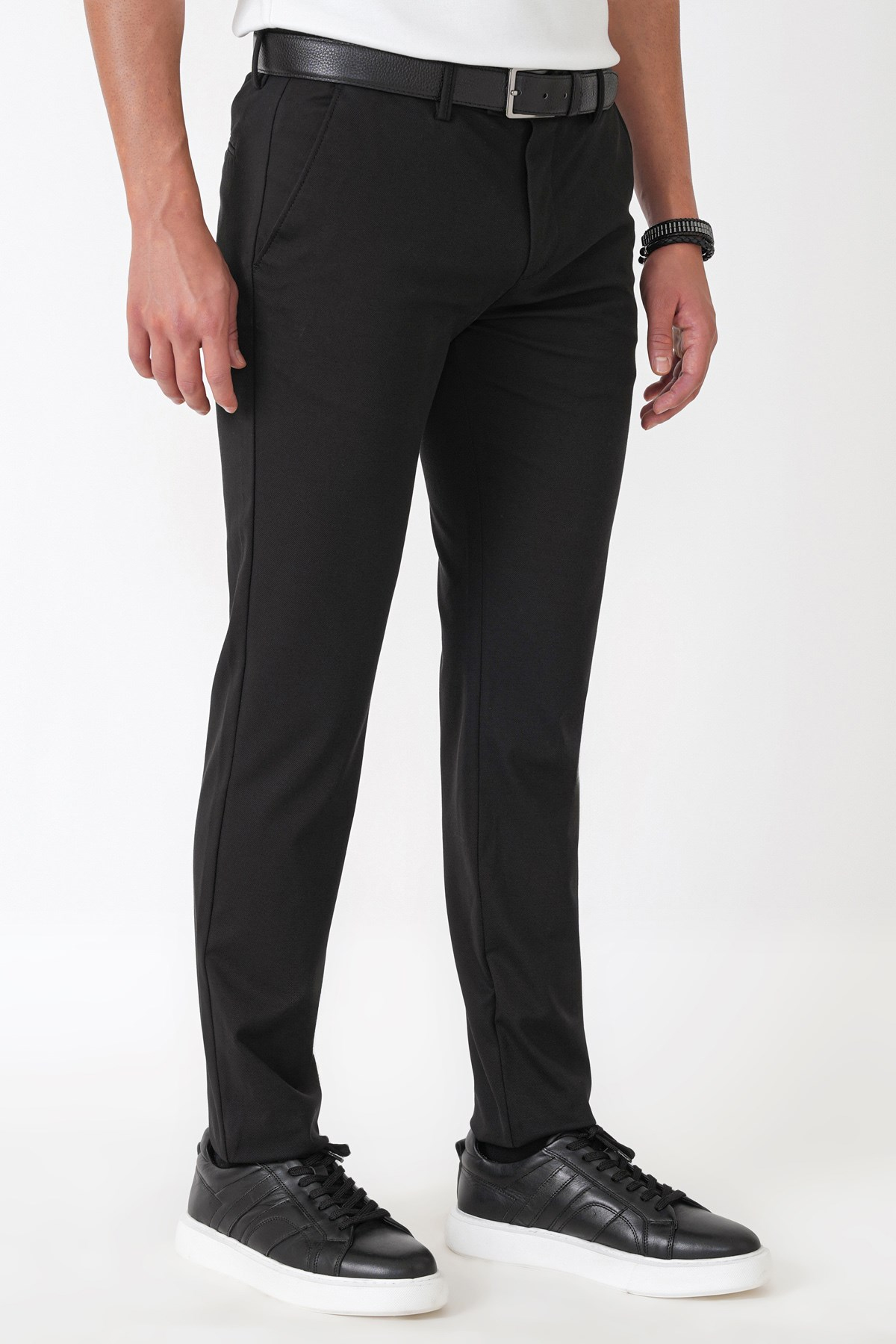 Comfort Fit Rahat Kalıp Yan Cep Pamuklu Dokulu Siyah-1 Pantolon P 1219