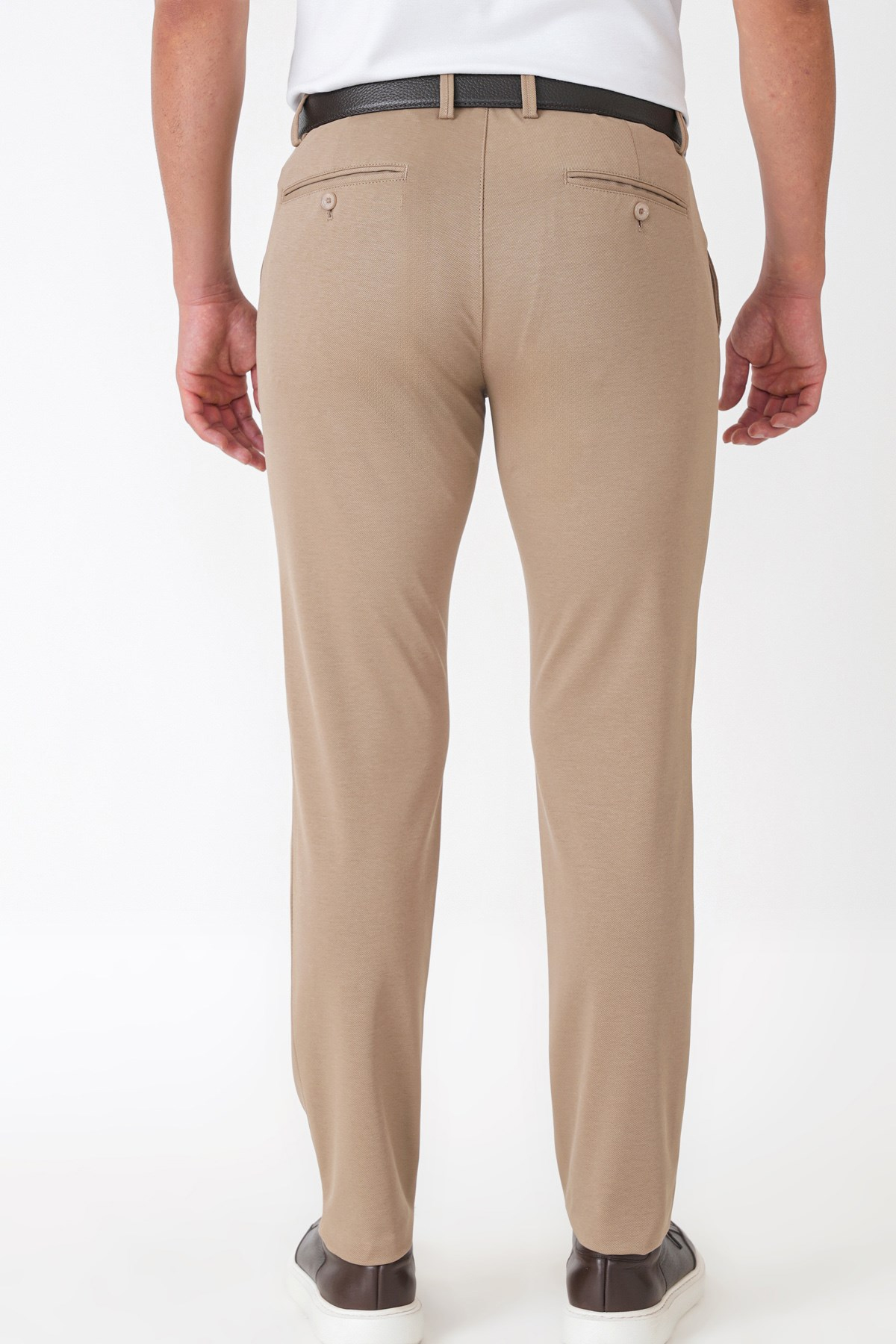 Comfort Fit Rahat Kalıp Yan Cep Pamuklu Dokulu Koyu Bej Pantolon P 1219