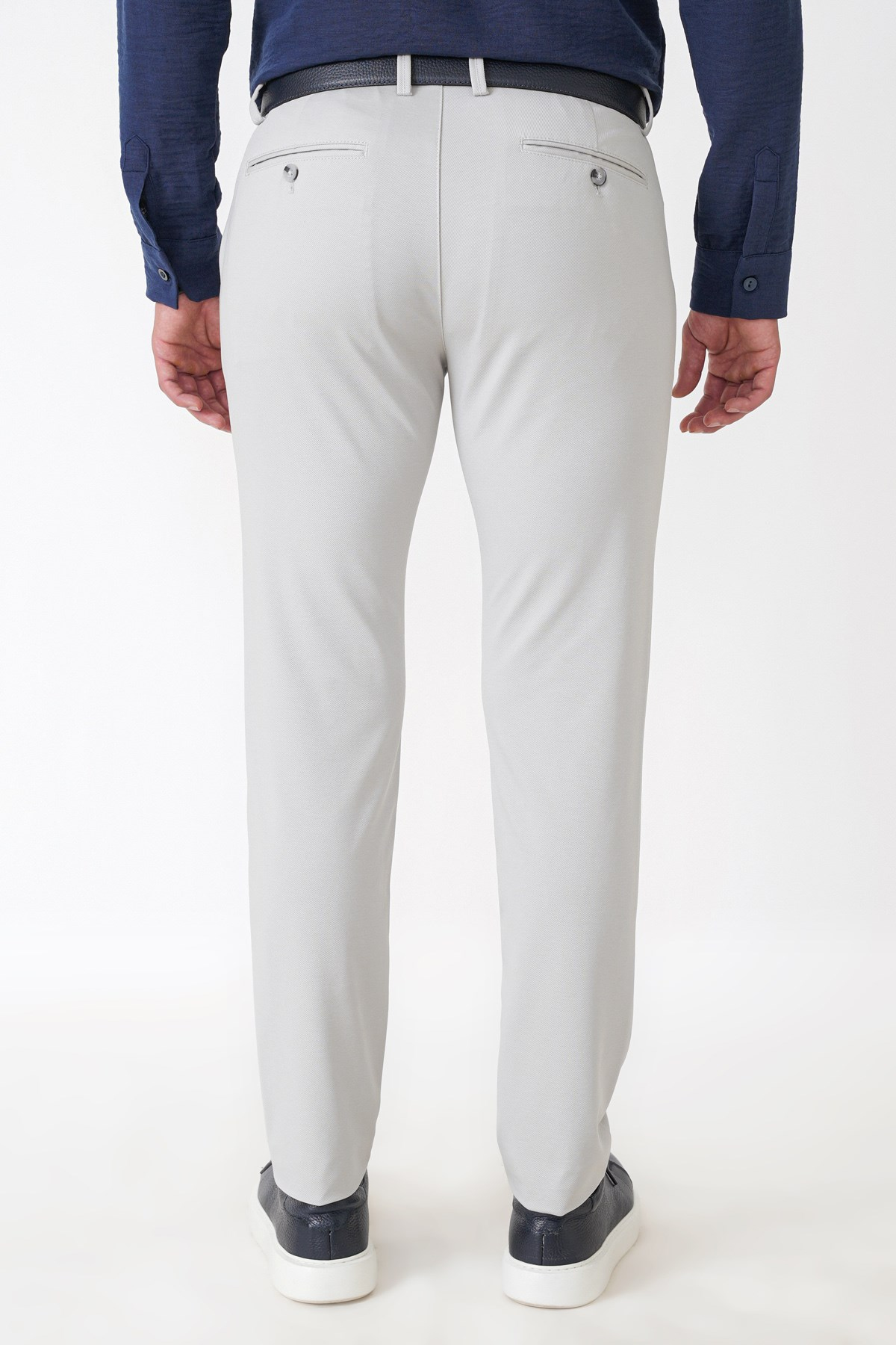 Comfort Fit Rahat Kalıp Yan Cep Pamuklu Dokulu Gri Pantolon P 1219
