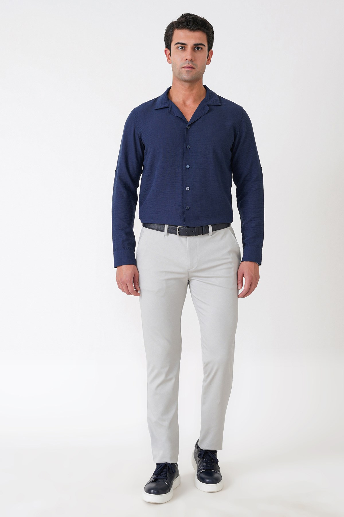 Comfort Fit Rahat Kalıp Yan Cep Pamuklu Dokulu Gri Pantolon P 1219