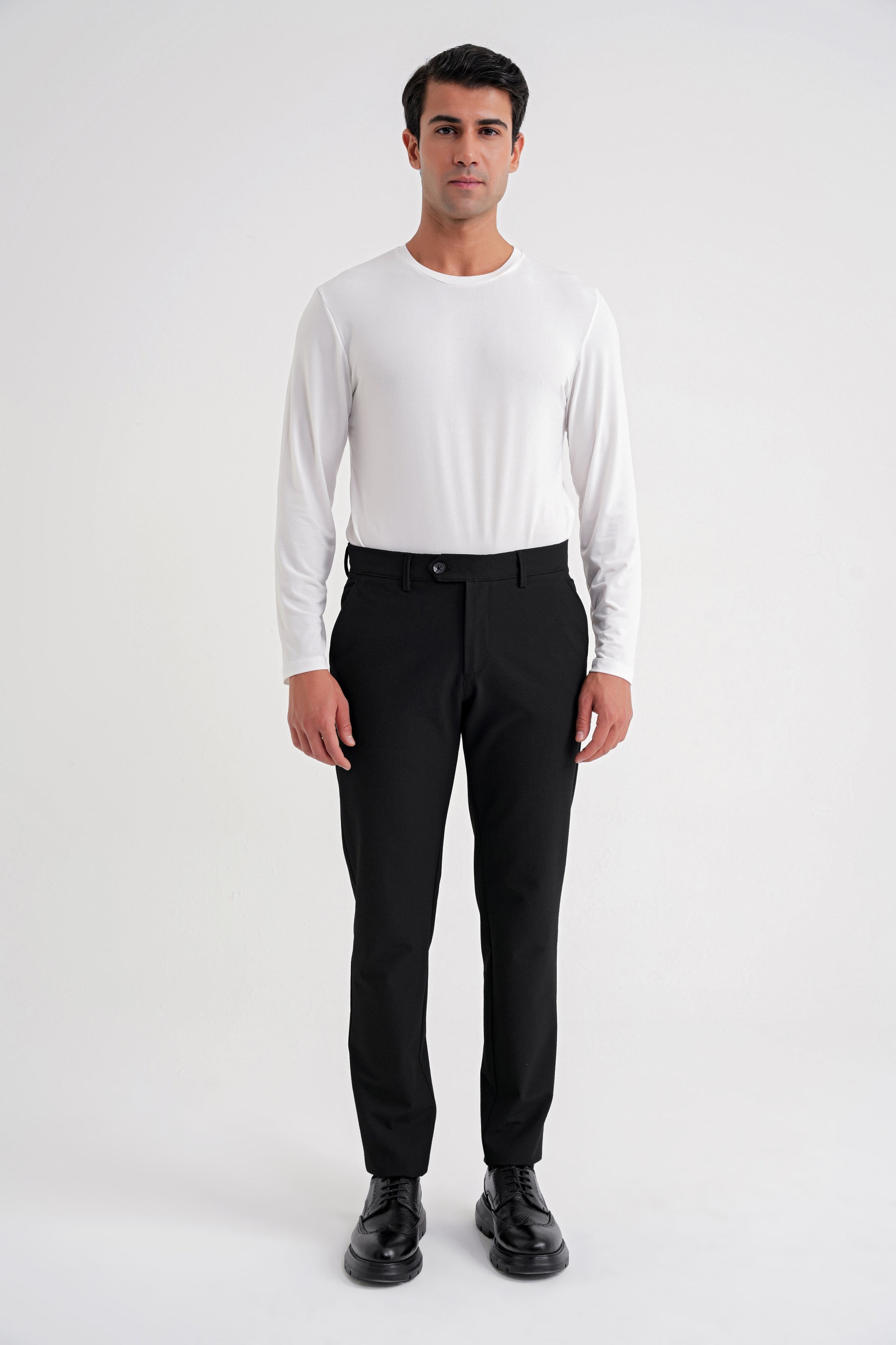 Comfort Fit Rahat Kalıp Yan Cepli Esnek Pamuklu Düz Siyah-1 Pantolon P 1201