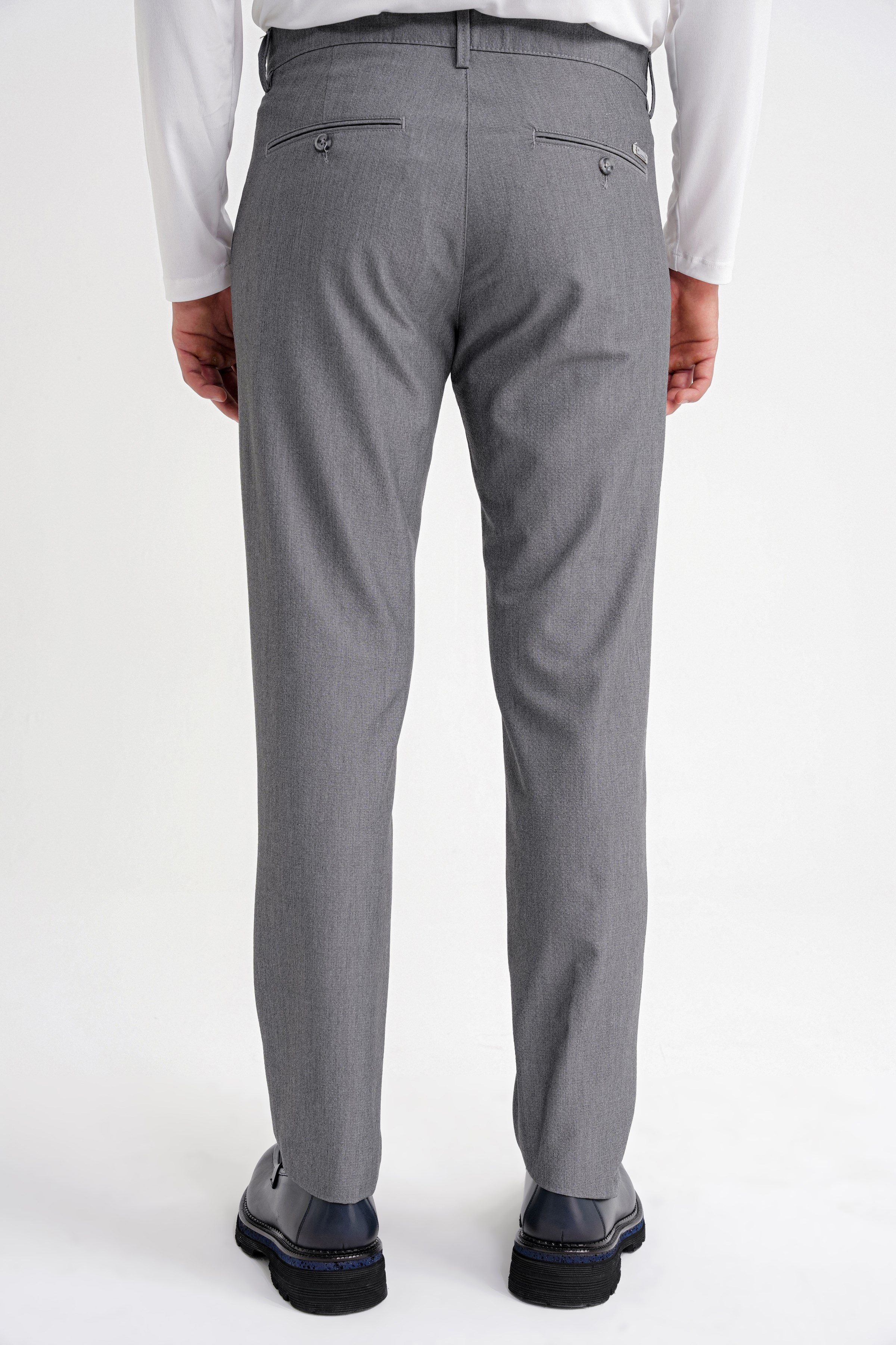 Comfort Fit Rahat Kalıp Yan Cepli Esnek Pamuklu Düz Füme Pantolon P 1201