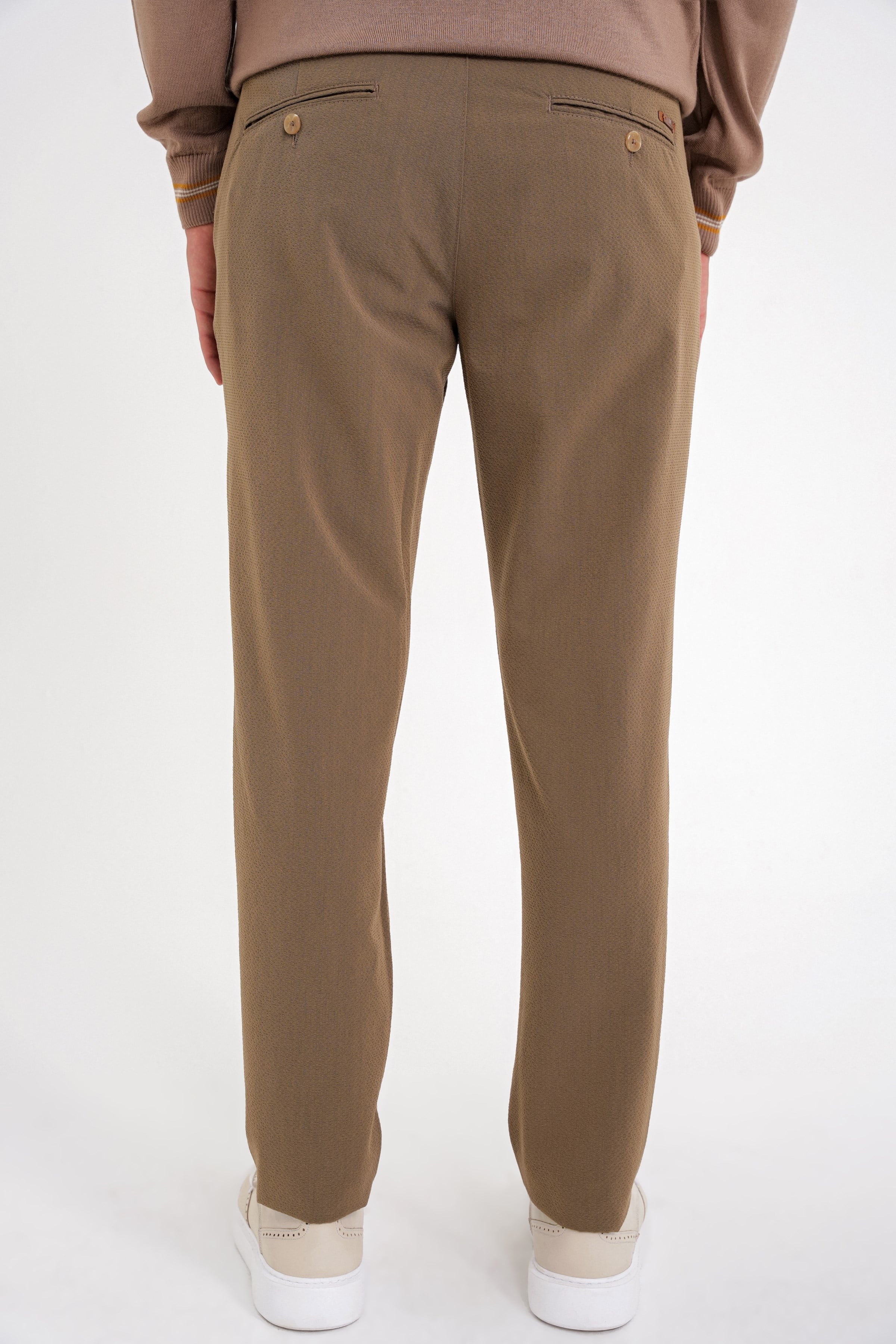 Comfort Fit Rahat Kalıp Yan Cepli Esnek Pamuklu Düz Tütün Pantolon P 1201