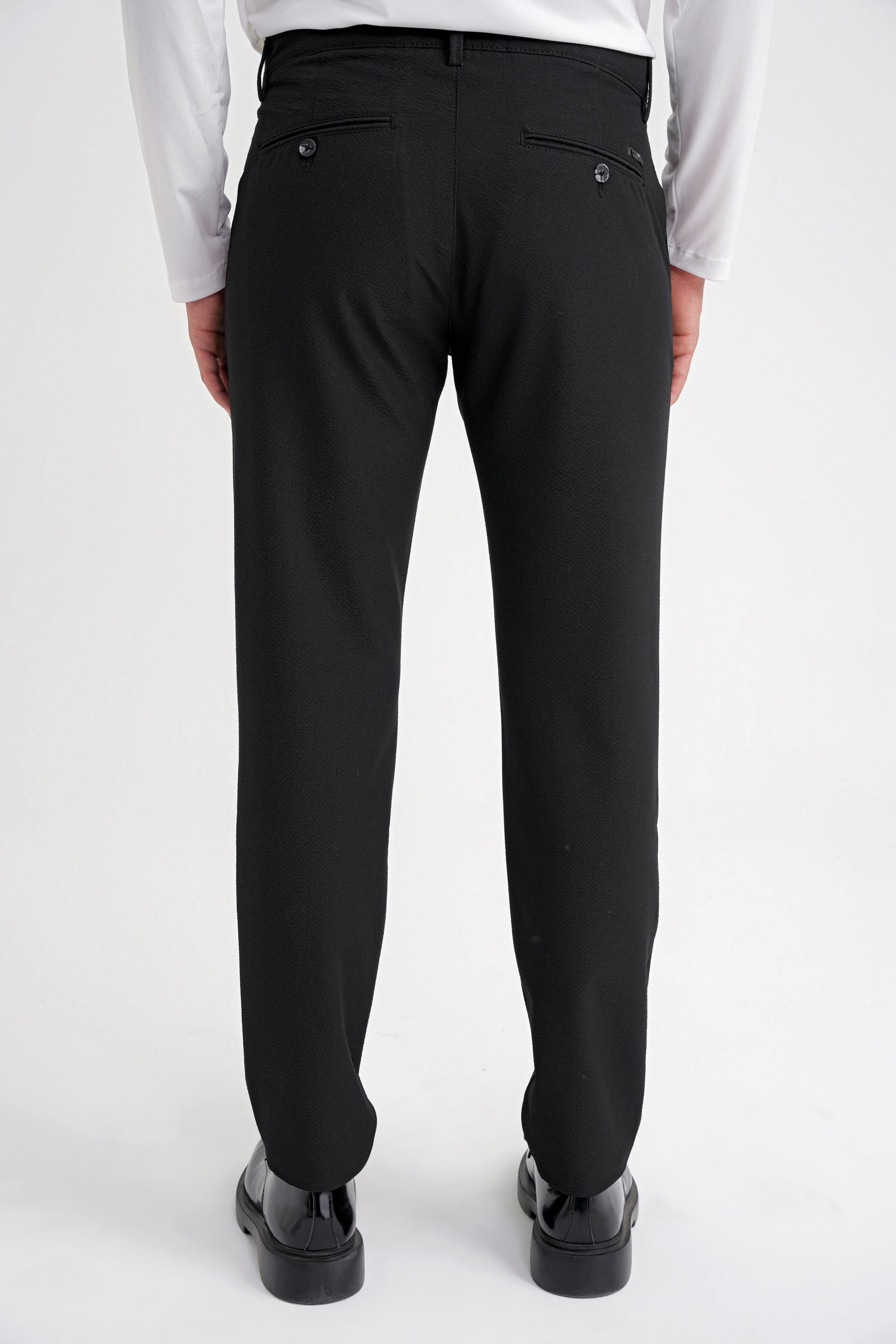 Comfort Fit Rahat Kalıp Yan Cepli Esnek Pamuklu Düz Siyah Pantolon P 1201