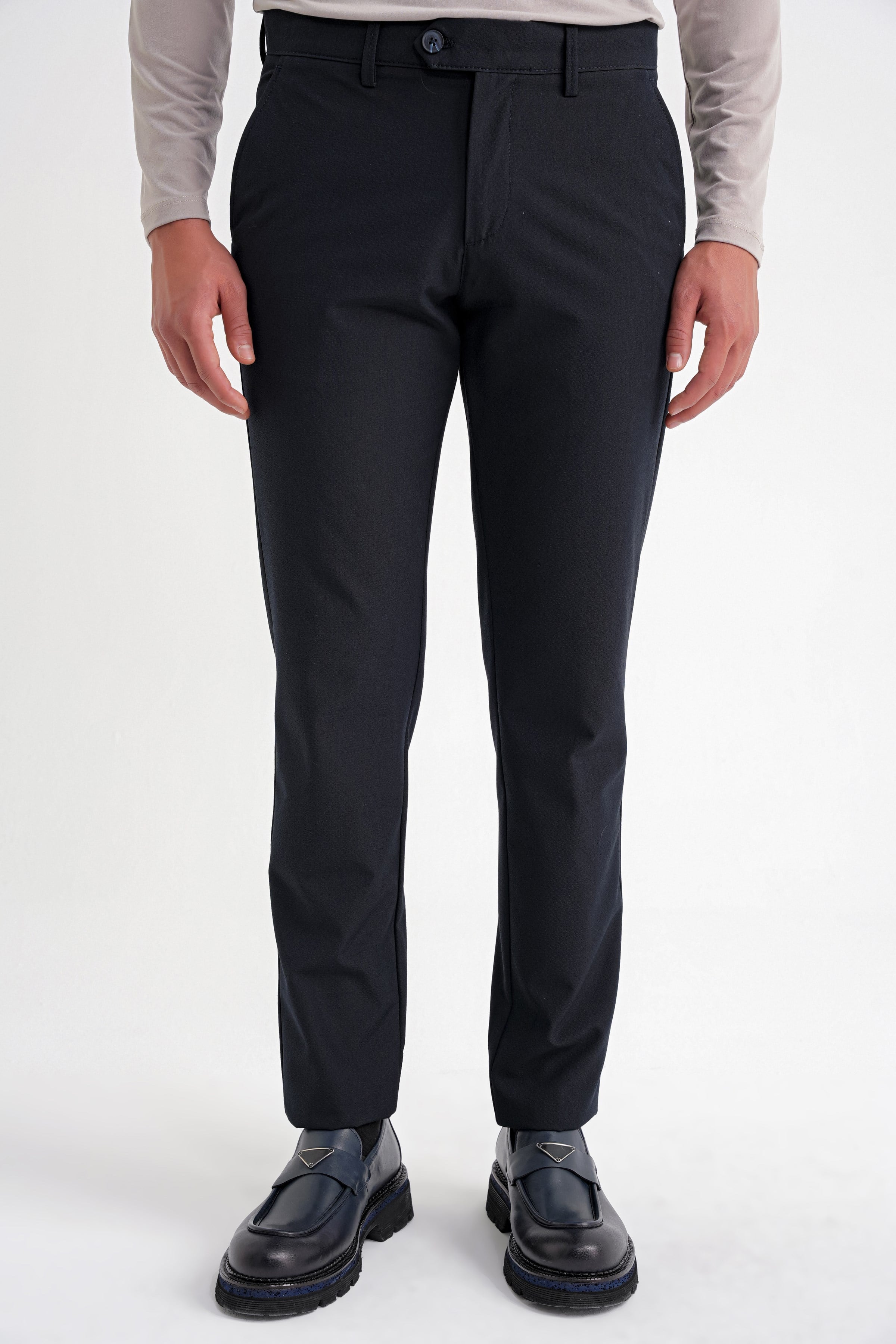 Comfort Fit Rahat Kalıp Yan Cepli Esnek Pamuklu Düz Lacivert Pantolon P 1201