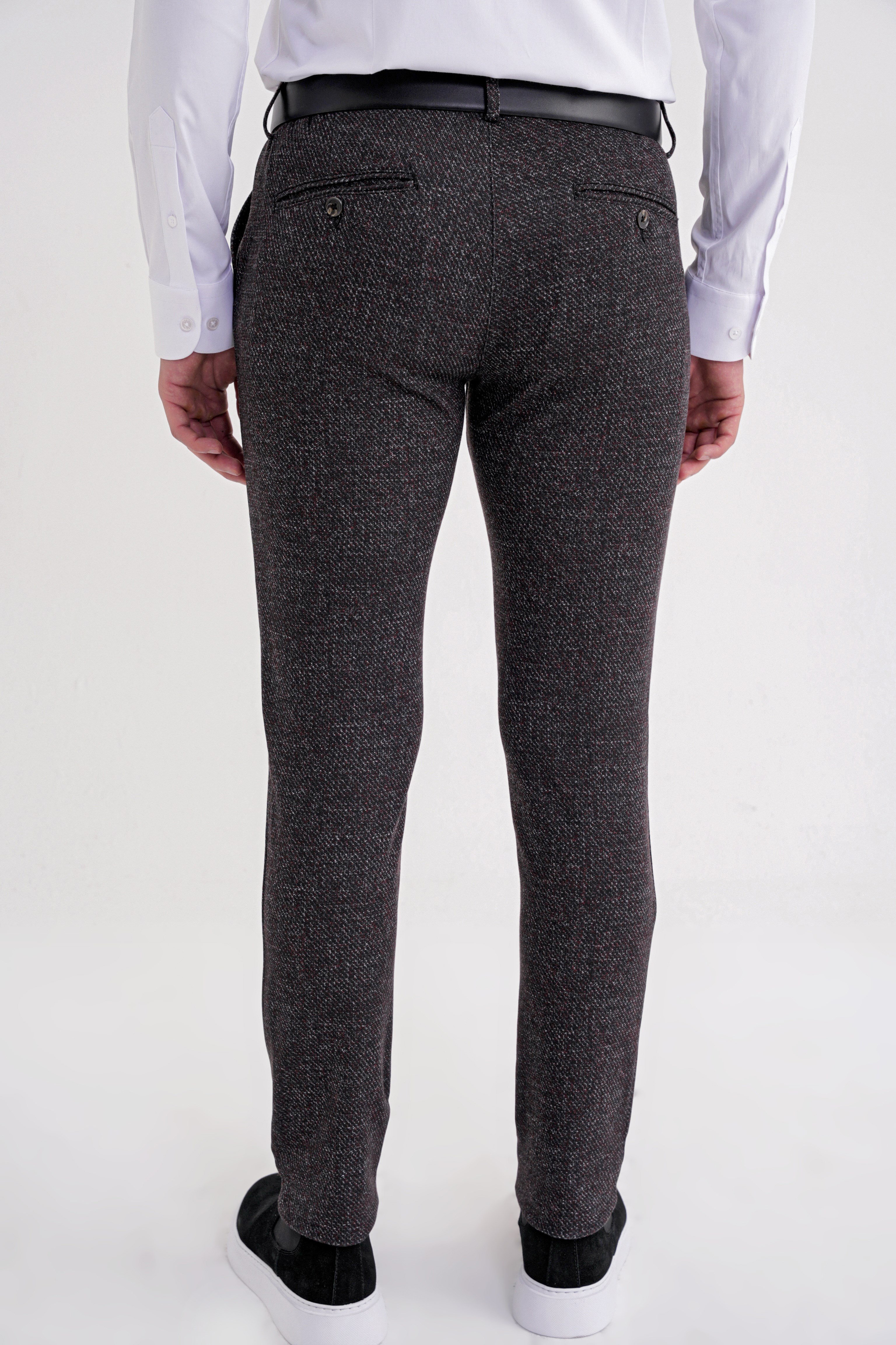 Comfort Fit Rahat Kalıp Yan Cepli Esnek Yünlü Kırçıllı Siyah Pantolon P 1208