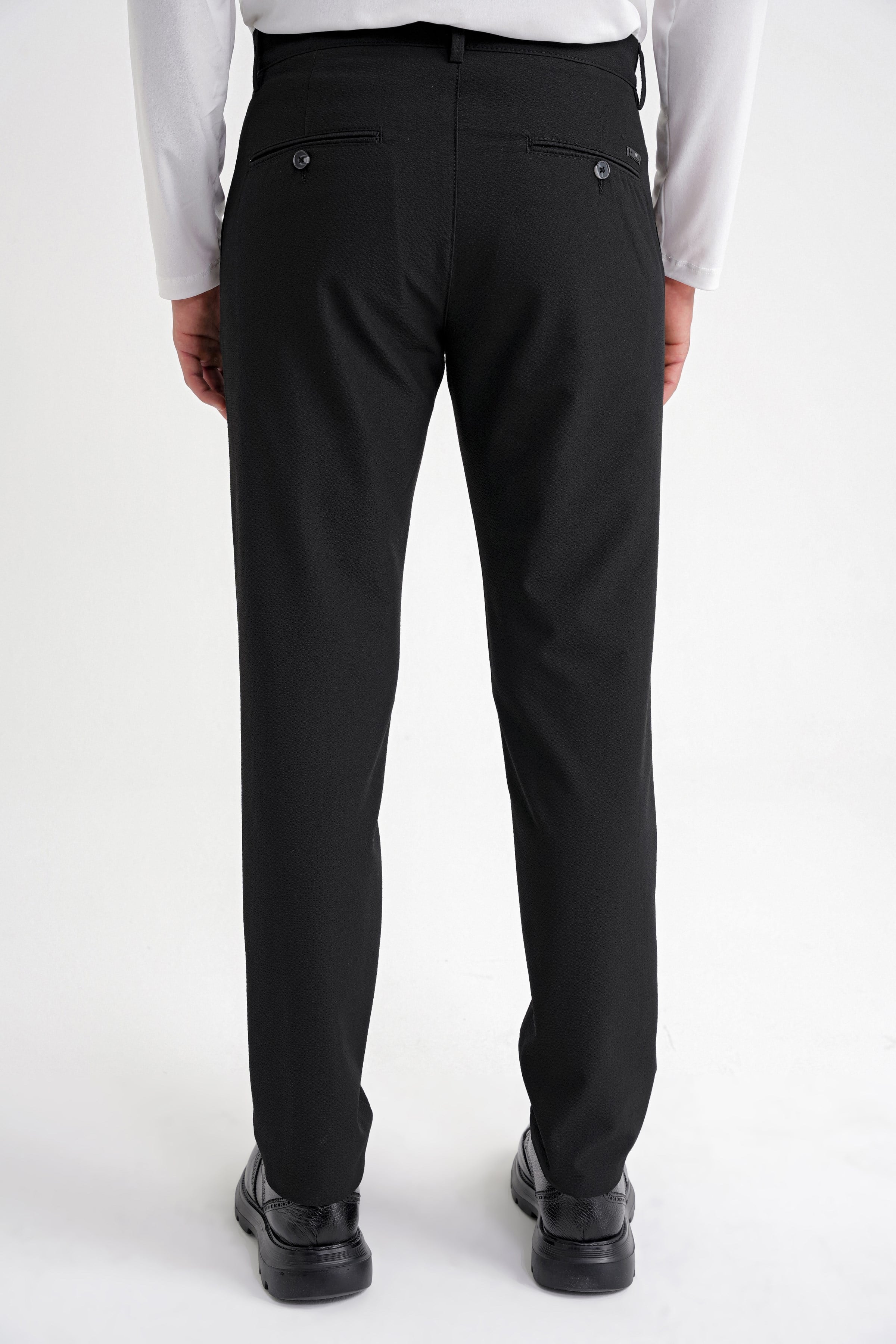 Comfort Fit Rahat Kalıp Yan Cepli Esnek Pamuklu Düz Siyah-1 Pantolon P 1201
