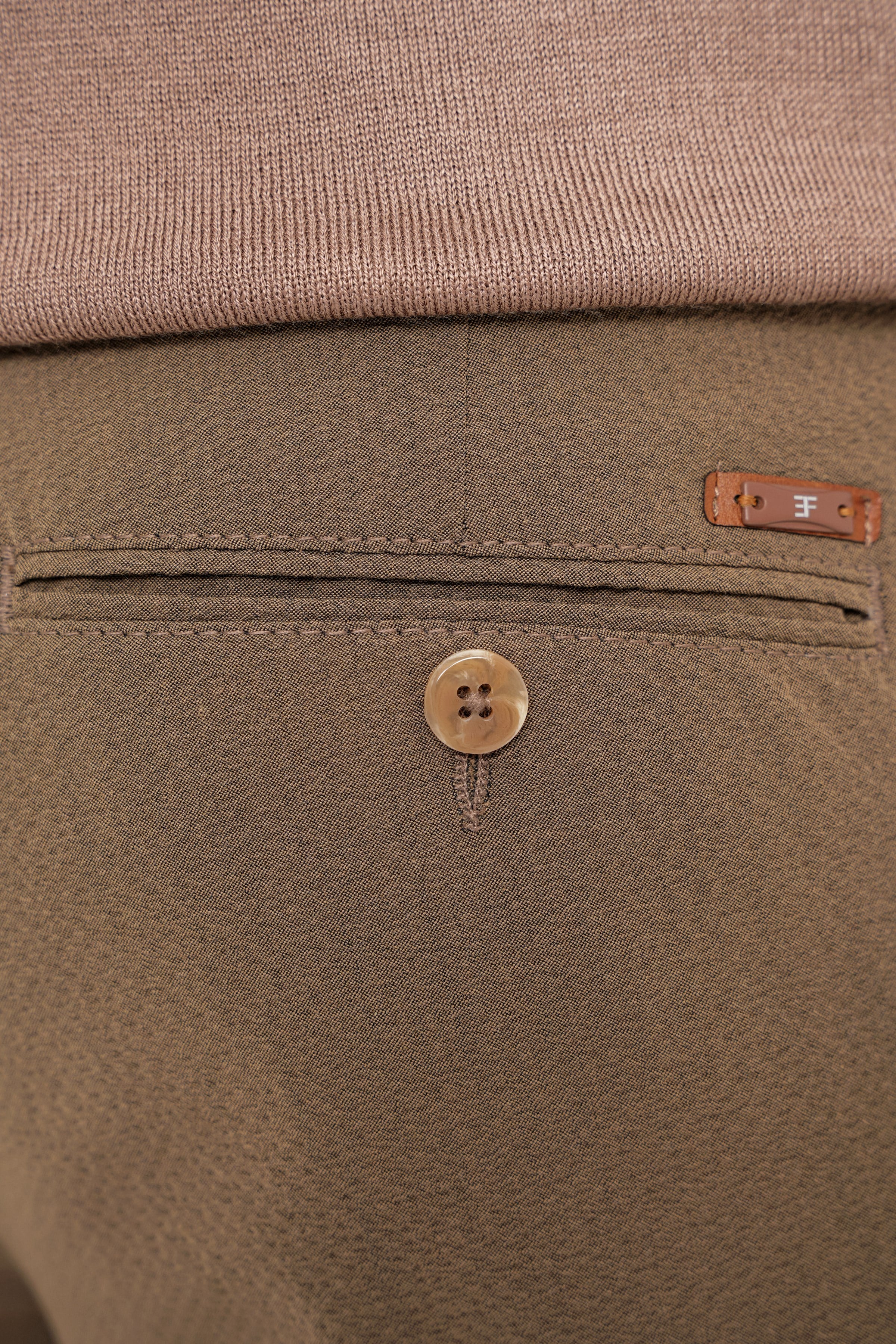 Comfort Fit Rahat Kalıp Yan Cepli Esnek Pamuklu Düz Tütün Pantolon P 1201