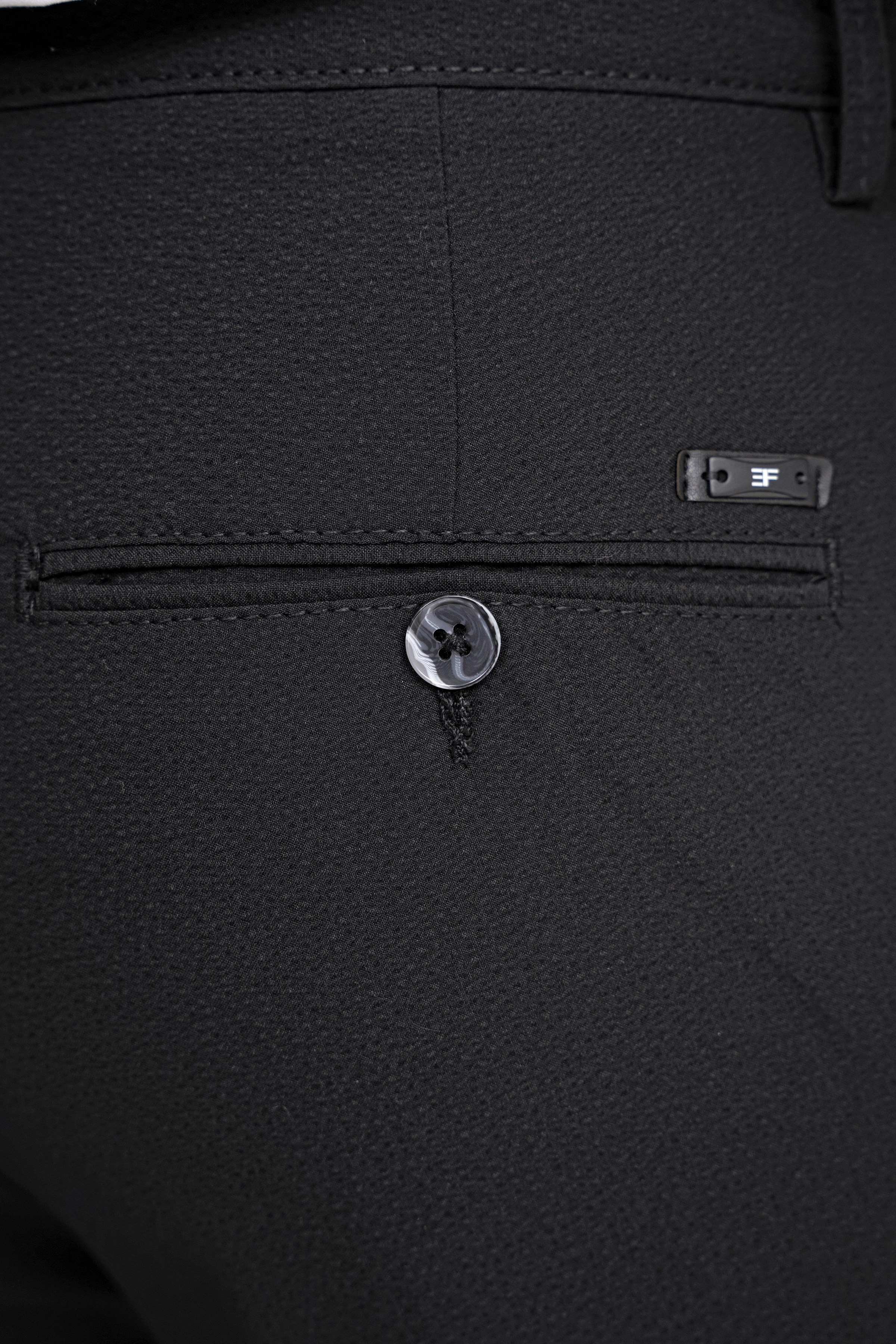 Comfort Fit Rahat Kalıp Yan Cepli Esnek Pamuklu Düz Siyah-1 Pantolon P 1201