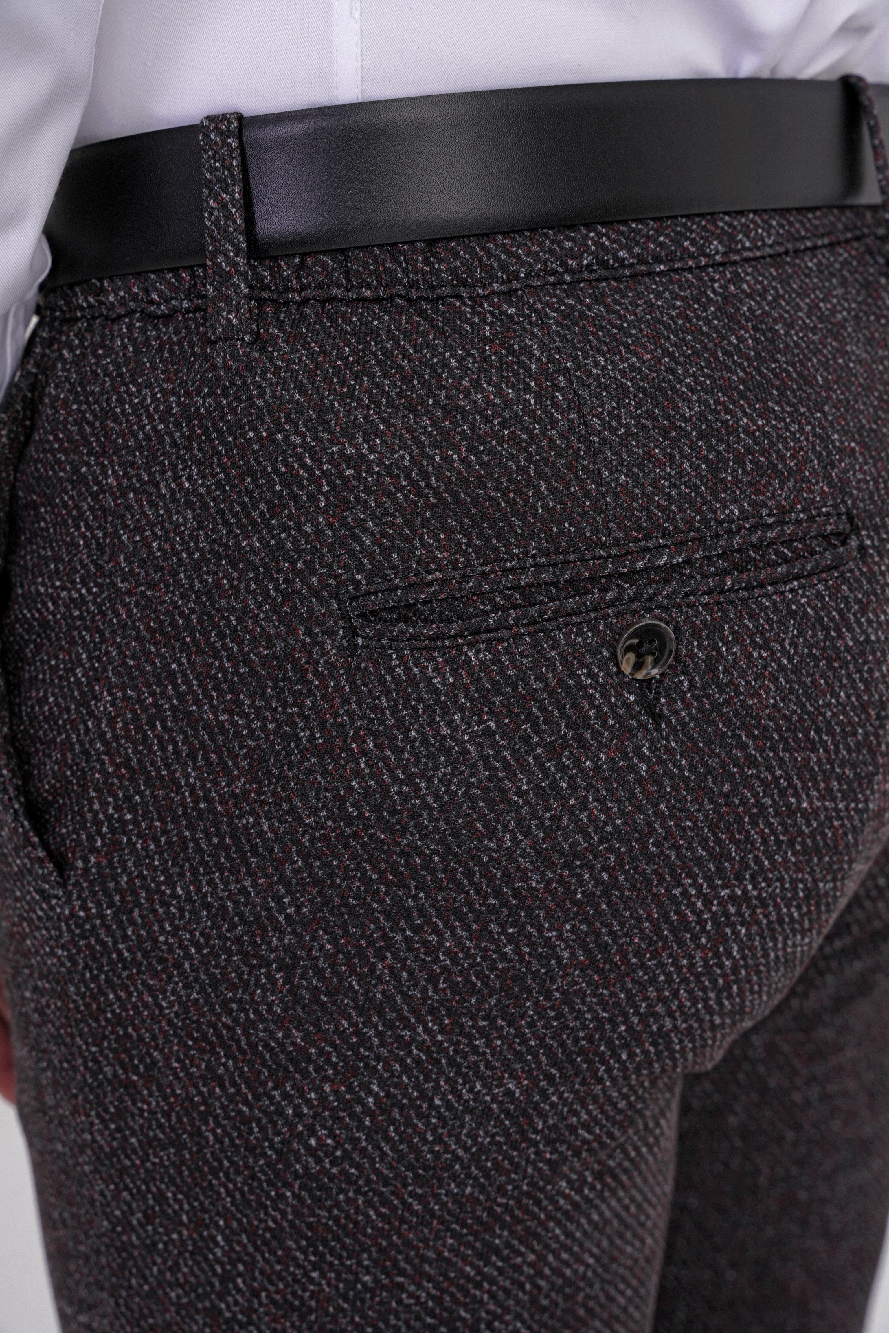 Comfort Fit Rahat Kalıp Yan Cepli Esnek Yünlü Kırçıllı Siyah Pantolon P 1208