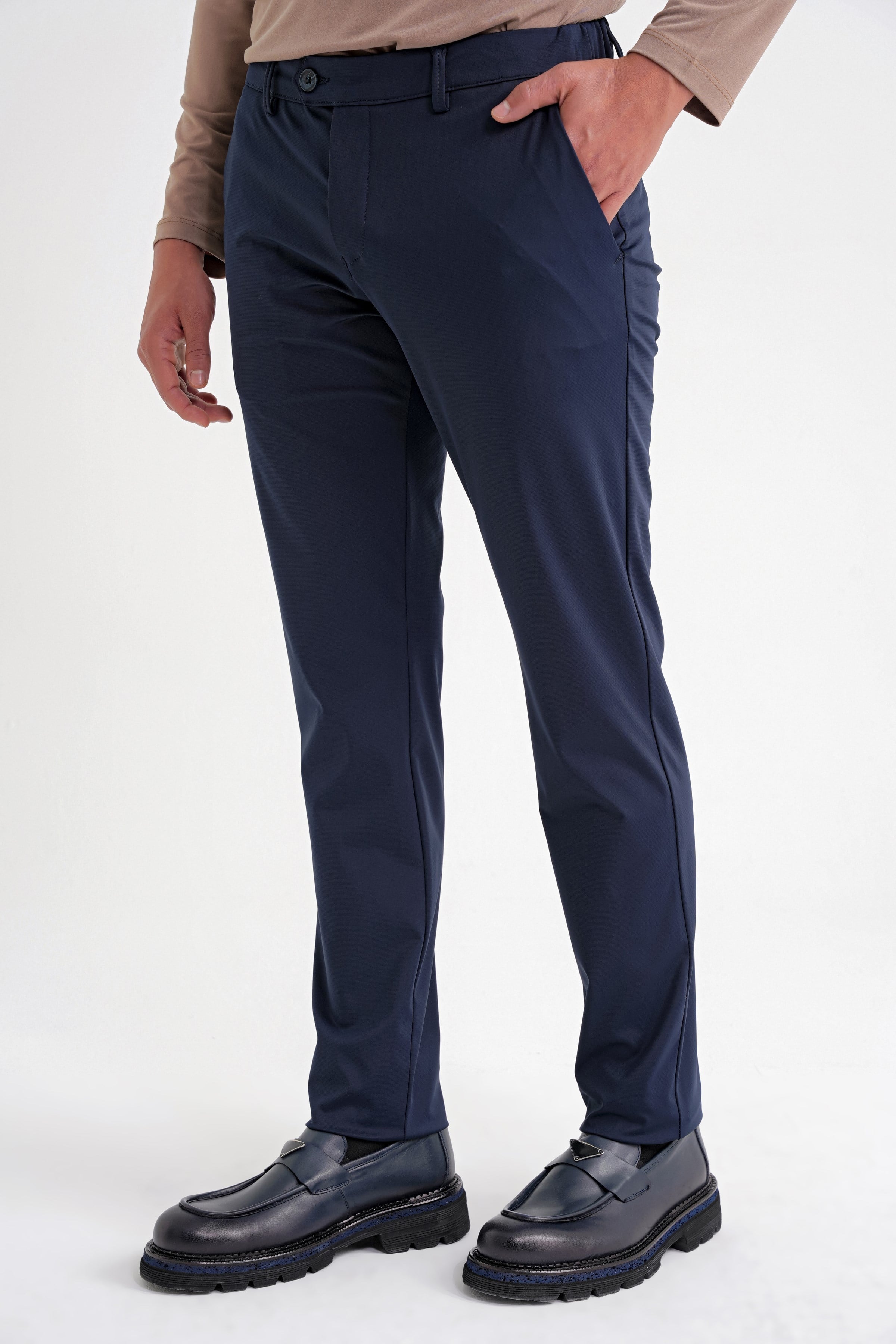 Comfort Fit Rahat Kalıp Yan Cepli Esnek Pamuklu Lacivert Pantolon P 1203 