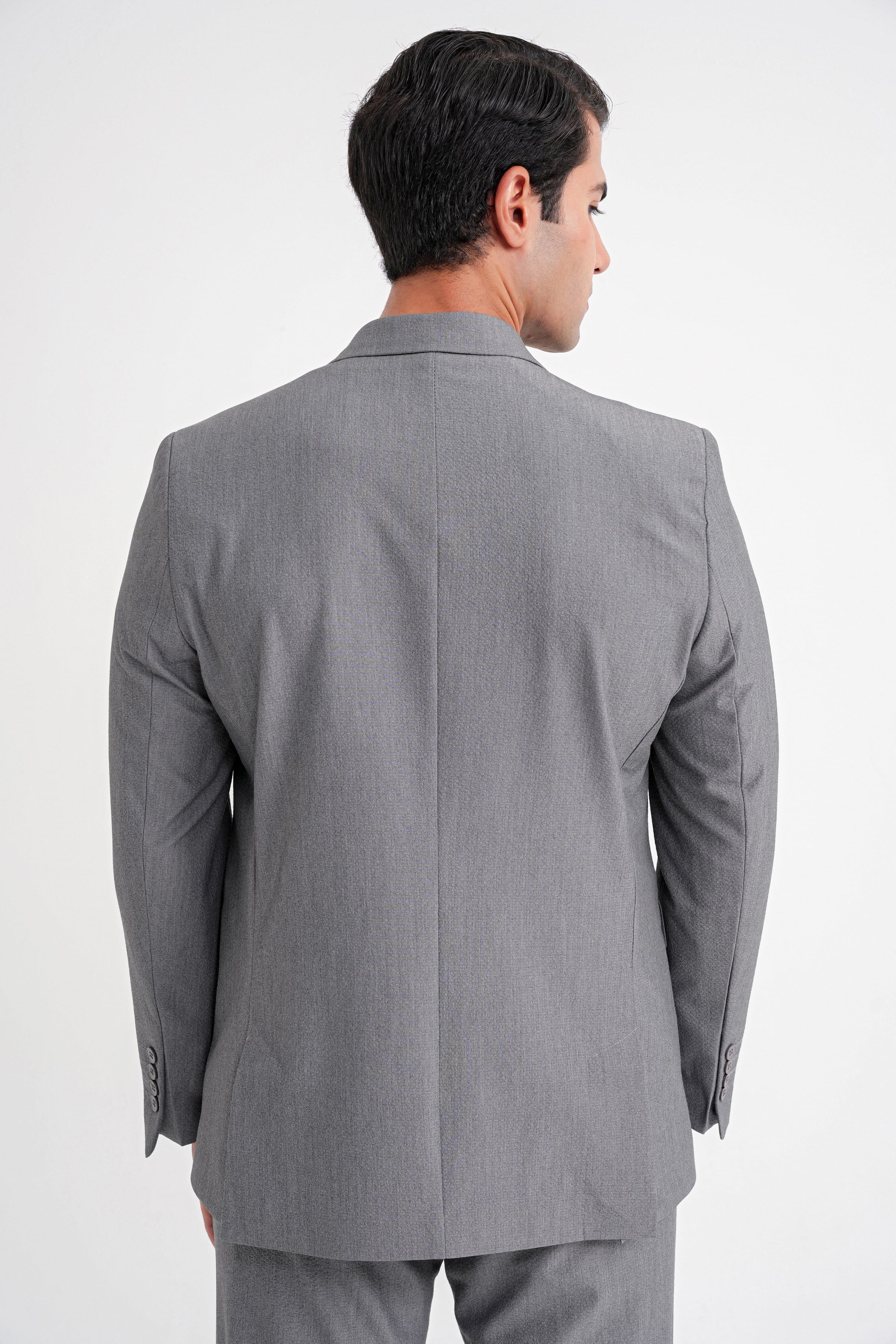 Comfort Fit Sivri Yaka Pamuklu Gofre Kumaş Kruvaze Füme Ceket C 719