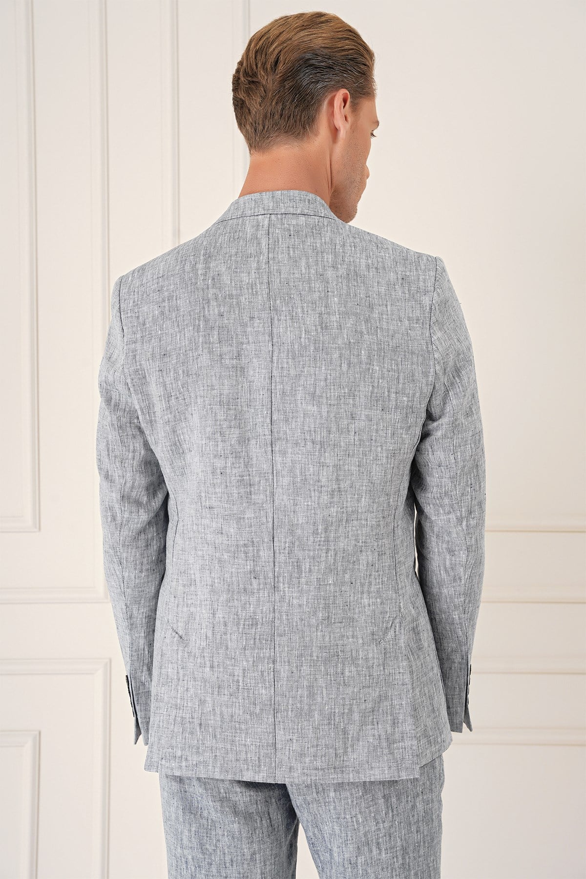 Comfort Fit Torba Cep Çift Yırtmaç %100 Keten Casual Lacivert Ceket C 666