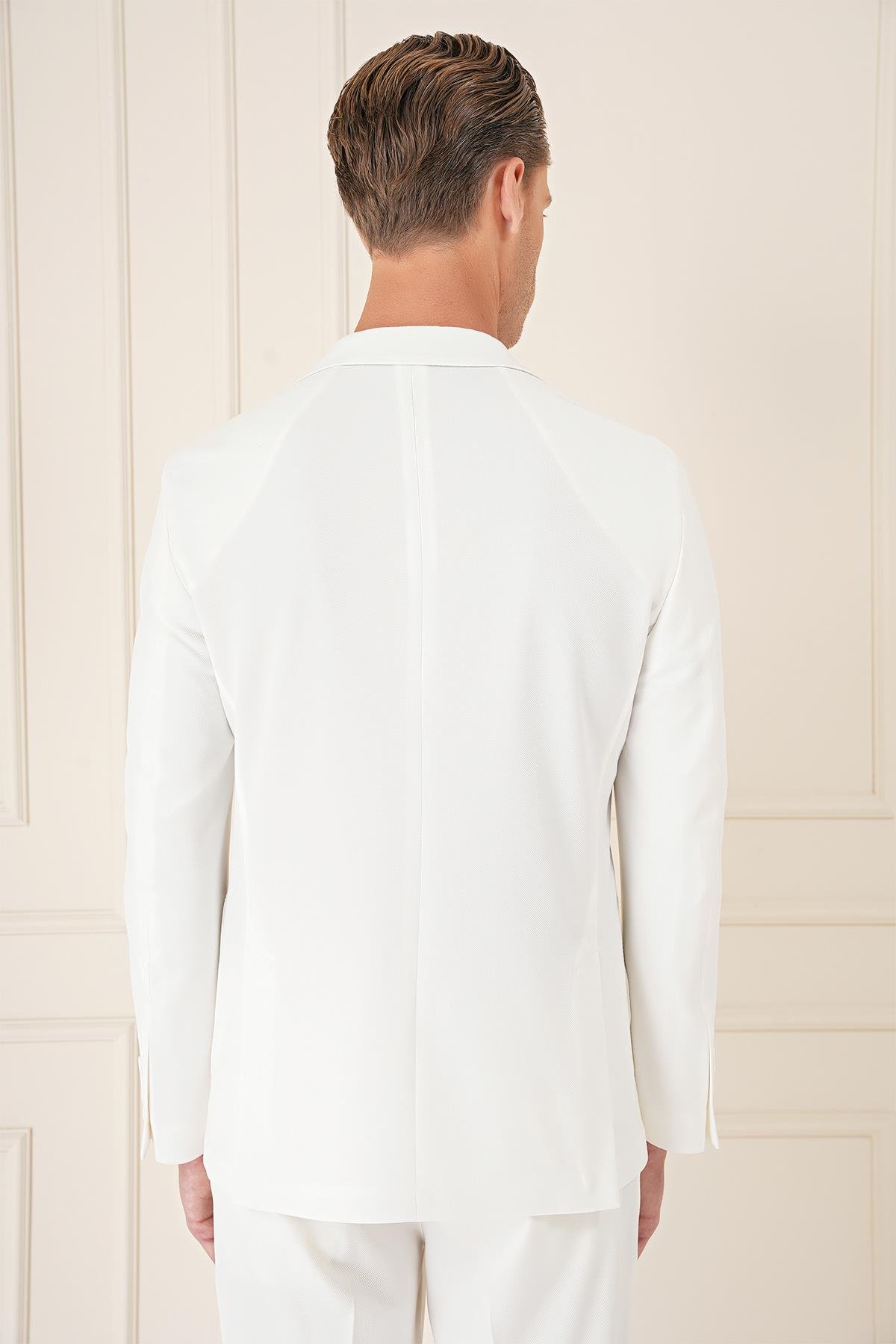 Comfort Fit Torba Cep Dokulu Esnek Pamuk Casual Ekru Ceket C 676