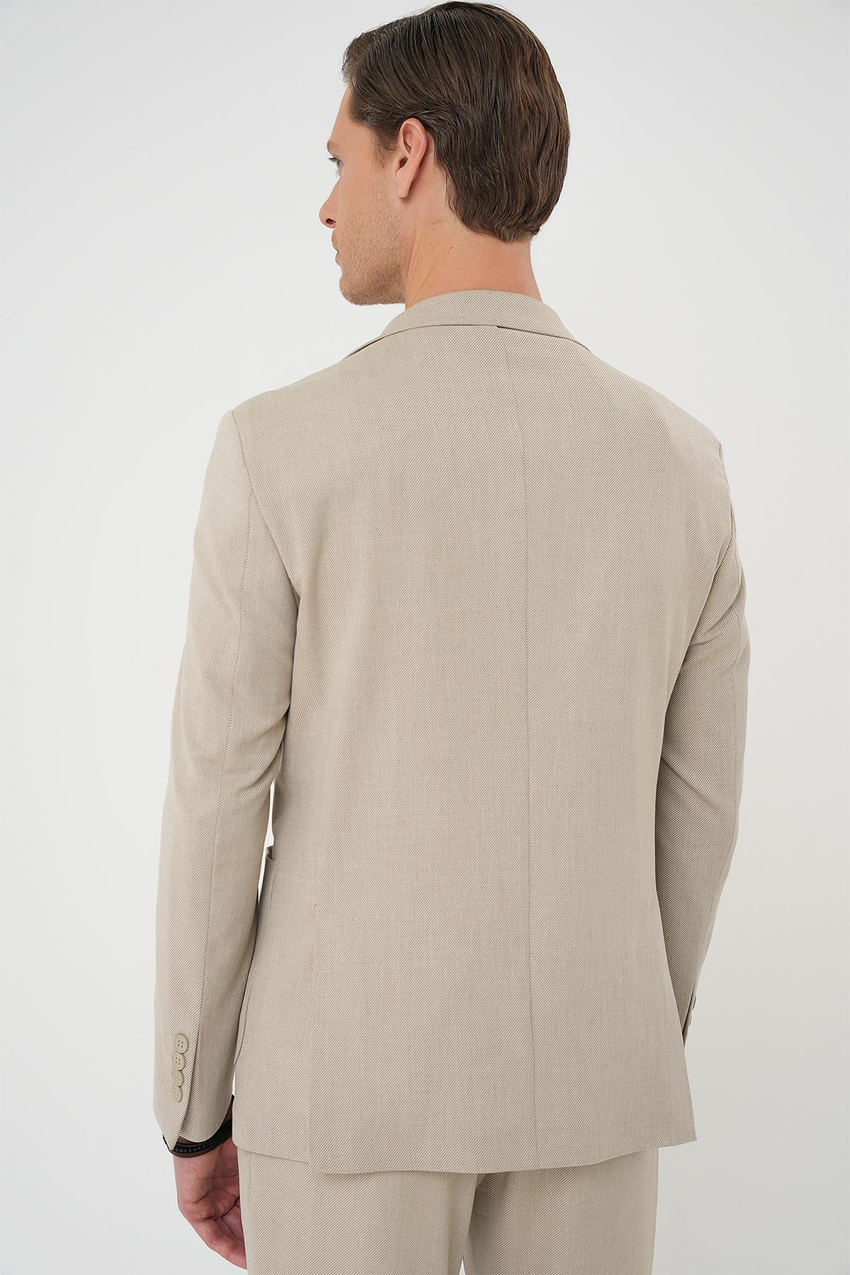 Comfort Fit Torba Cep Dokulu Esnek Pamuk Casual Bej Ceket C 676