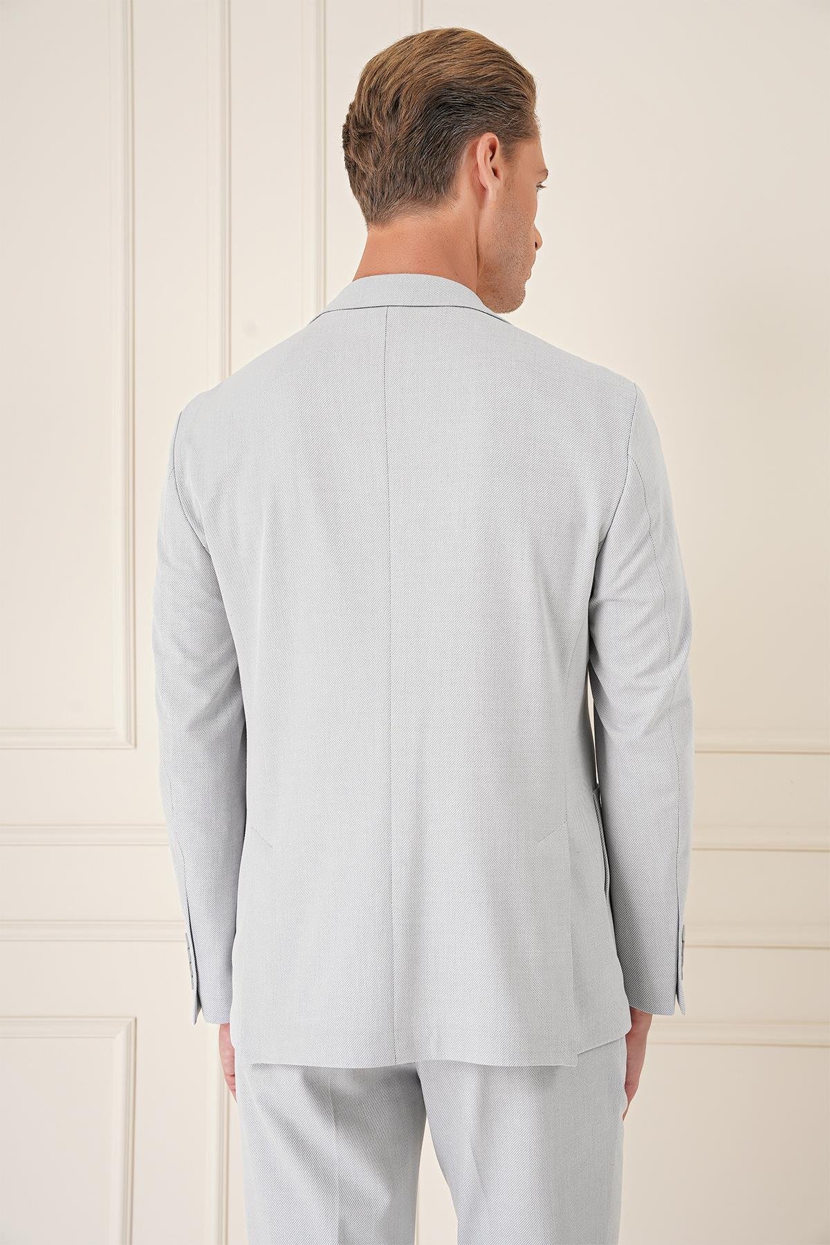 Comfort Fit Torba Cep Dokulu Esnek Pamuk Casual Gri Mavi Ceket C 676