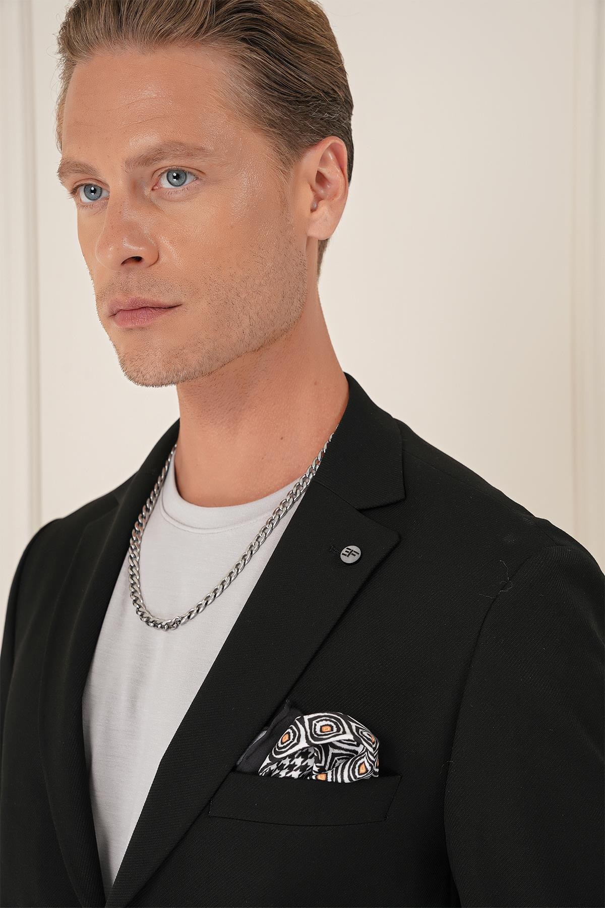 Comfort Fit Torba Cep Dokulu Esnek Pamuk Casual Siyah Ceket C 676