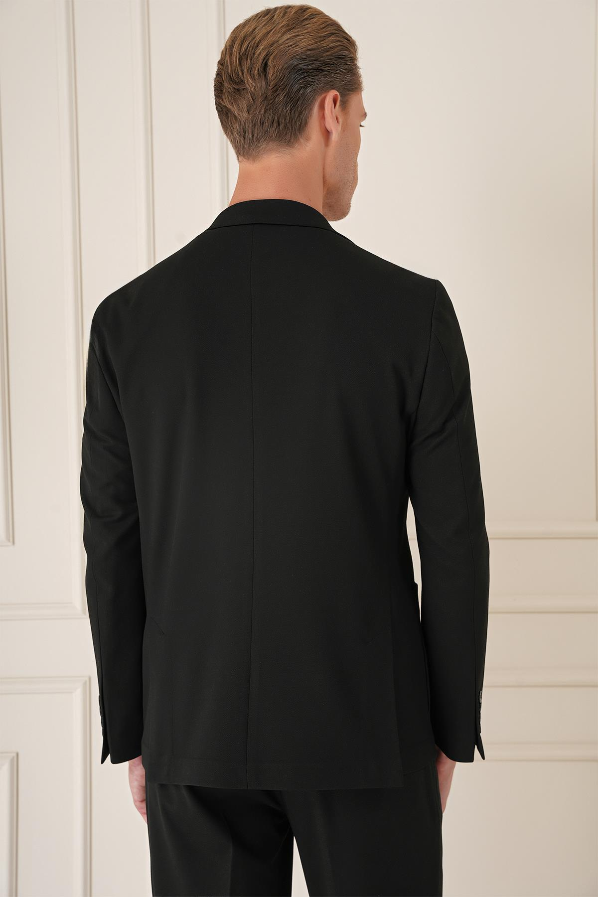 Comfort Fit Torba Cep Dokulu Esnek Pamuk Casual Siyah Ceket C 676