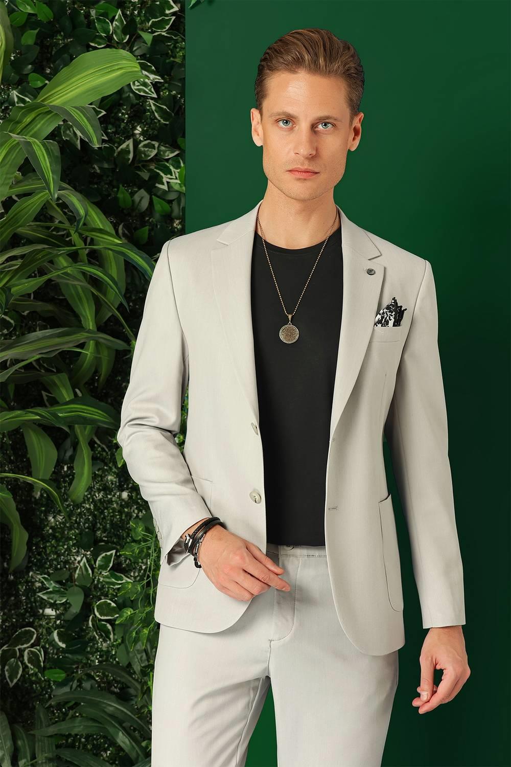 Comfort Fit Torba Cep Esnek Pamuk Casual Taş Ceket C 664