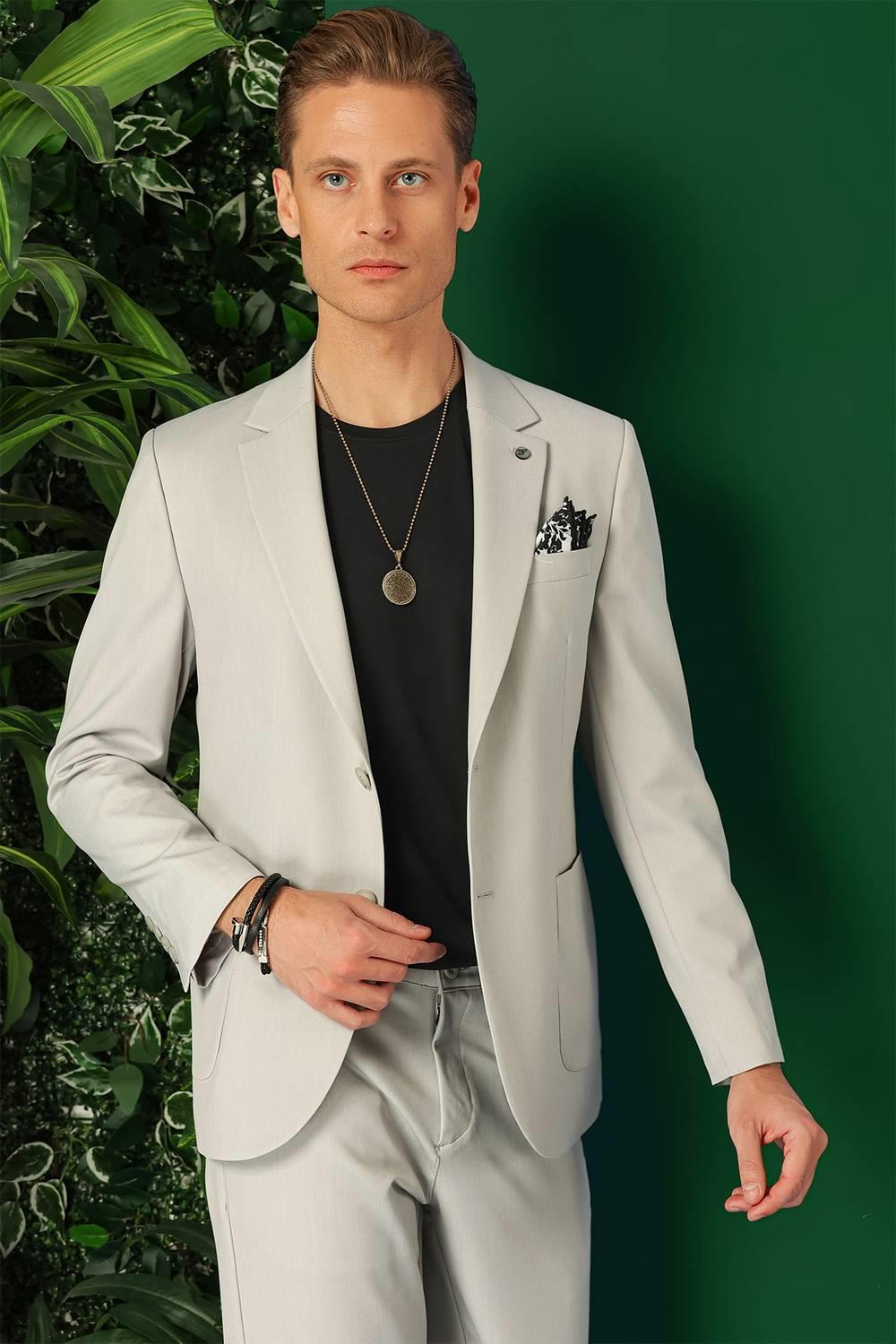 Comfort Fit Torba Cep Esnek Pamuk Casual Taş Ceket C 664