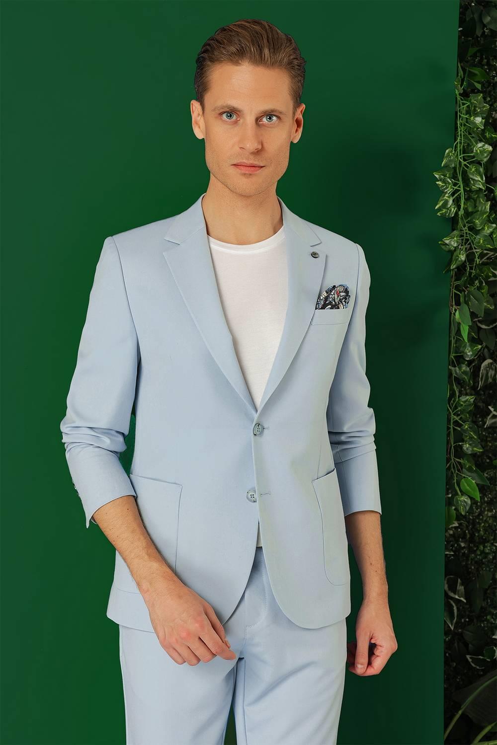 Comfort Fit Torba Cep Esnek Pamuk Casual Mavi Ceket C 664