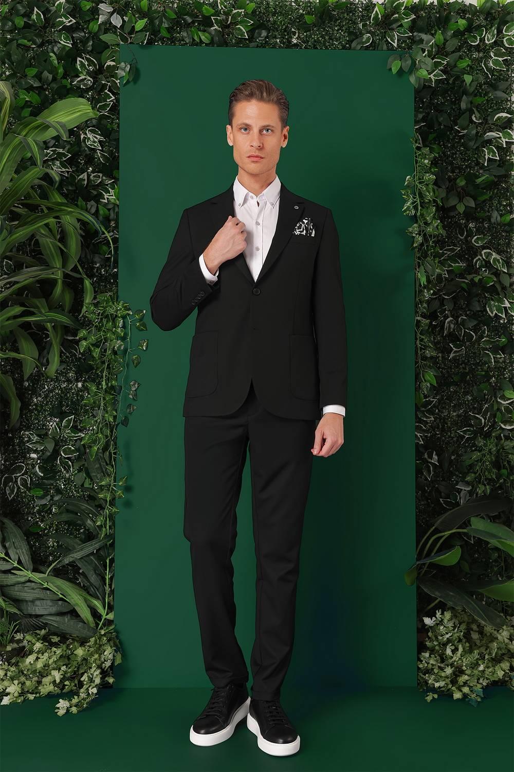 Comfort Fit Torba Cep Esnek Pamuk Casual Siyah Ceket C 664