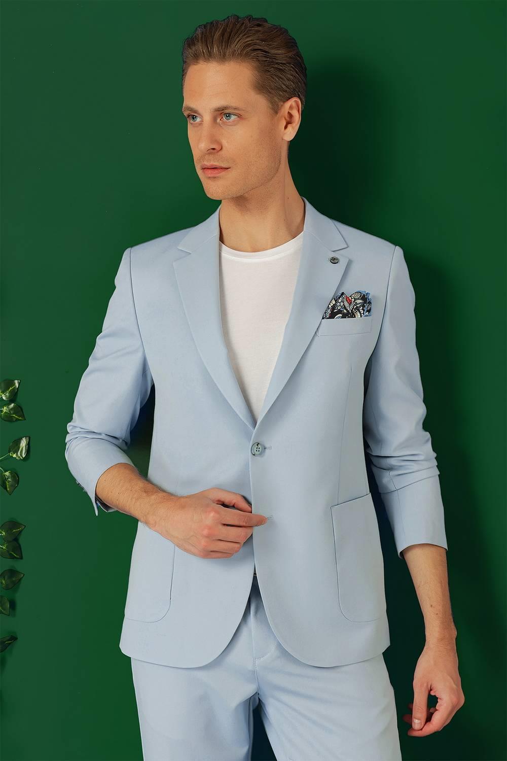 Comfort Fit Torba Cep Esnek Pamuk Casual Mavi Ceket C 664