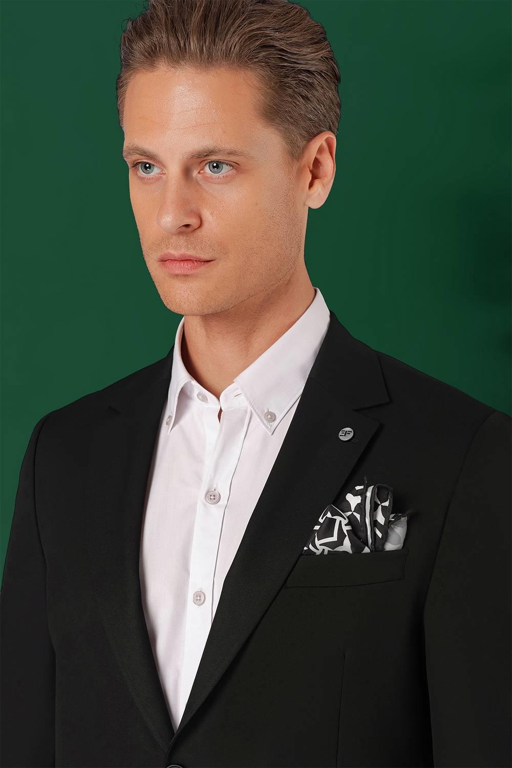 Comfort Fit Torba Cep Esnek Pamuk Casual Siyah Ceket C 664