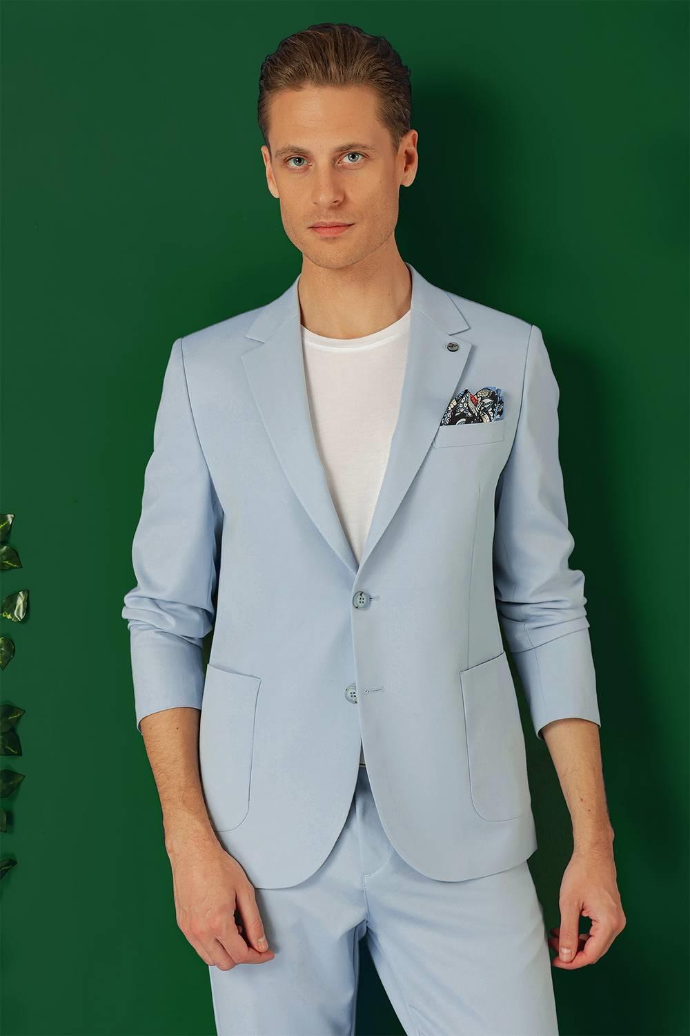 Comfort Fit Torba Cep Esnek Pamuk Casual Mavi Ceket C 664