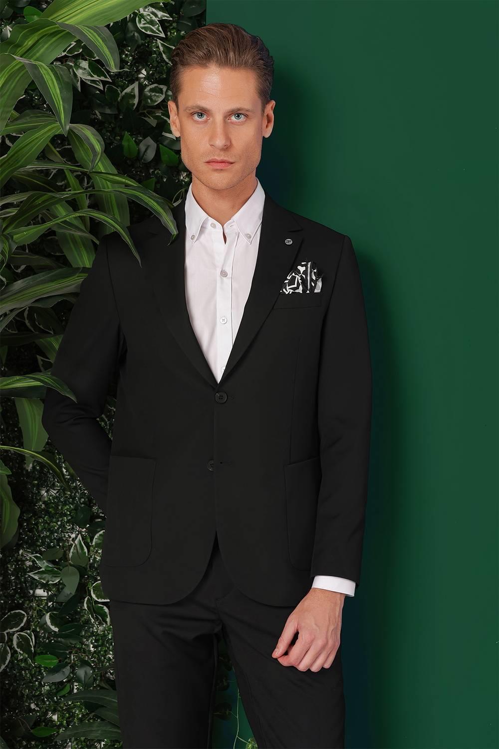 Comfort Fit Torba Cep Esnek Pamuk Casual Siyah Ceket C 664