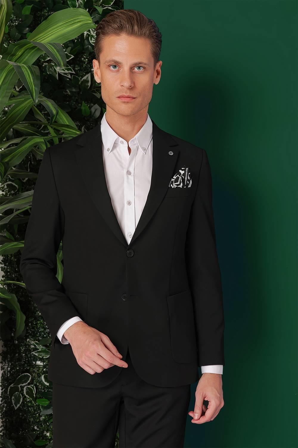 Comfort Fit Torba Cep Esnek Pamuk Casual Siyah Ceket C 664