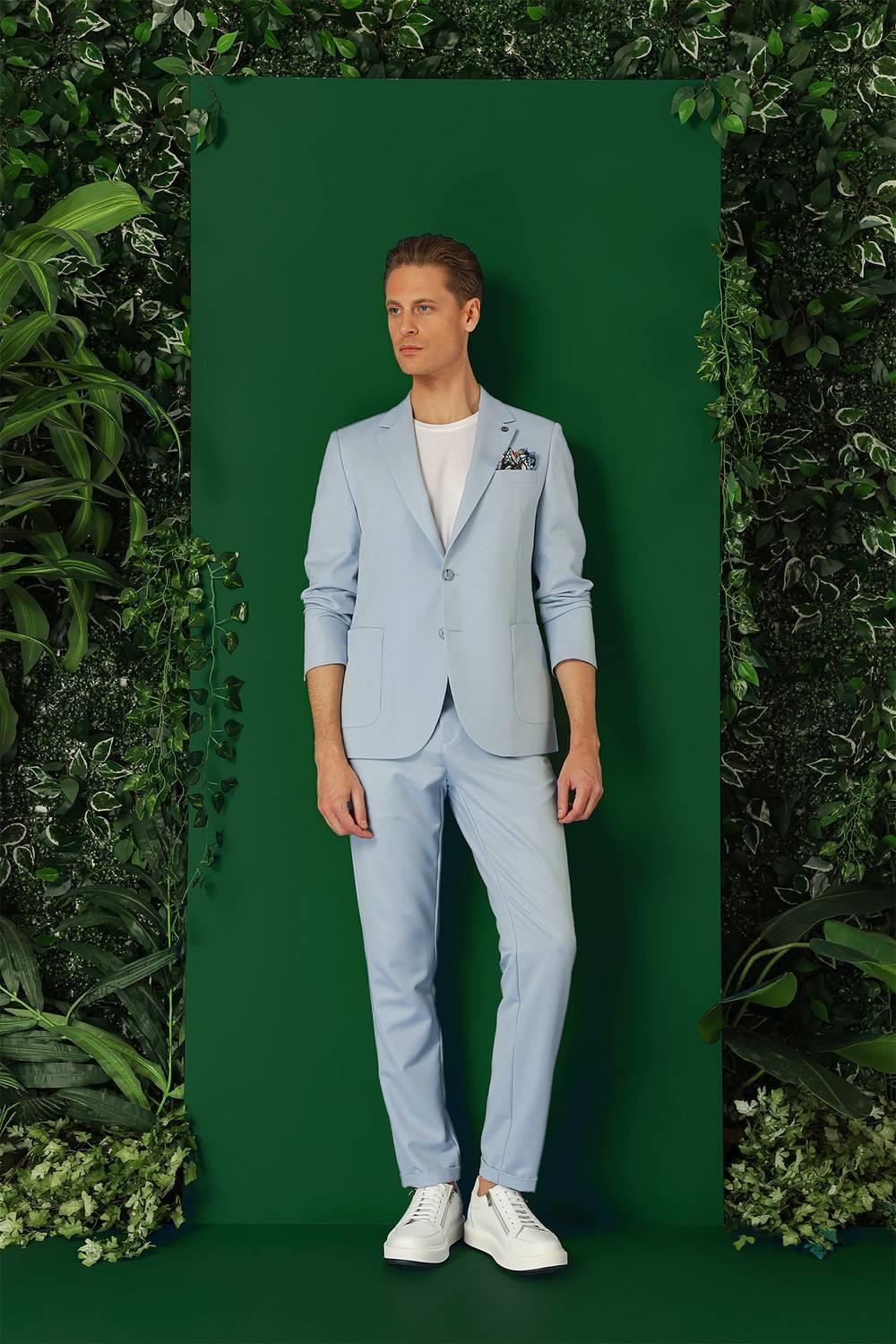 Comfort Fit Torba Cep Esnek Pamuk Casual Mavi Ceket C 664