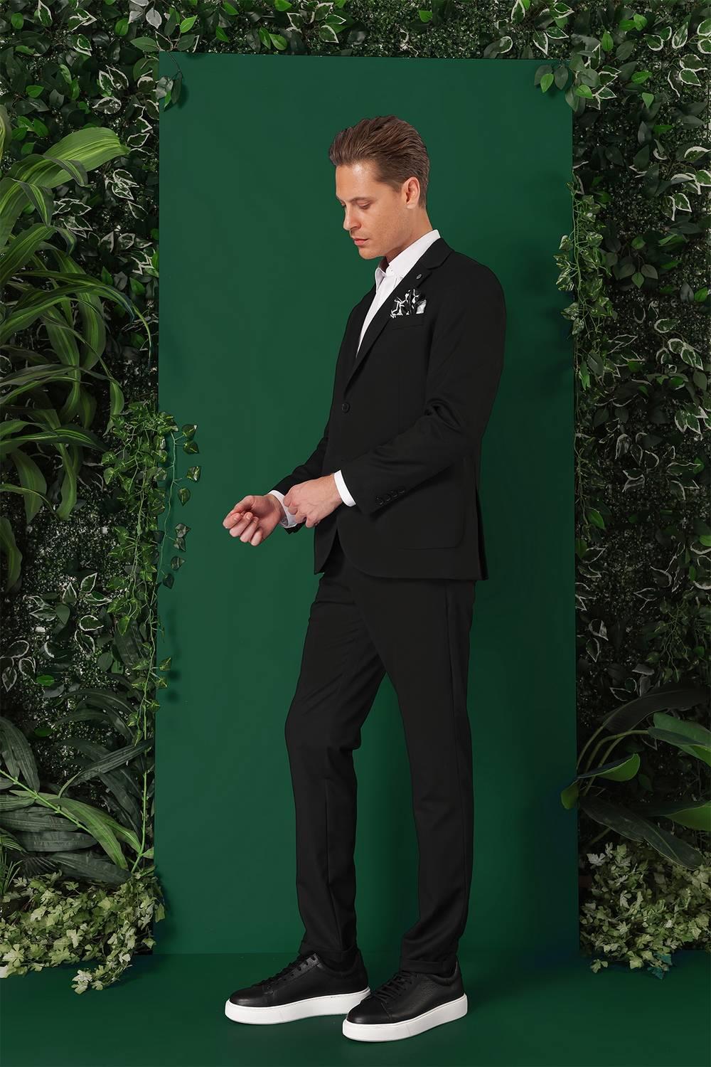 Comfort Fit Torba Cep Esnek Pamuk Casual Siyah Ceket C 664