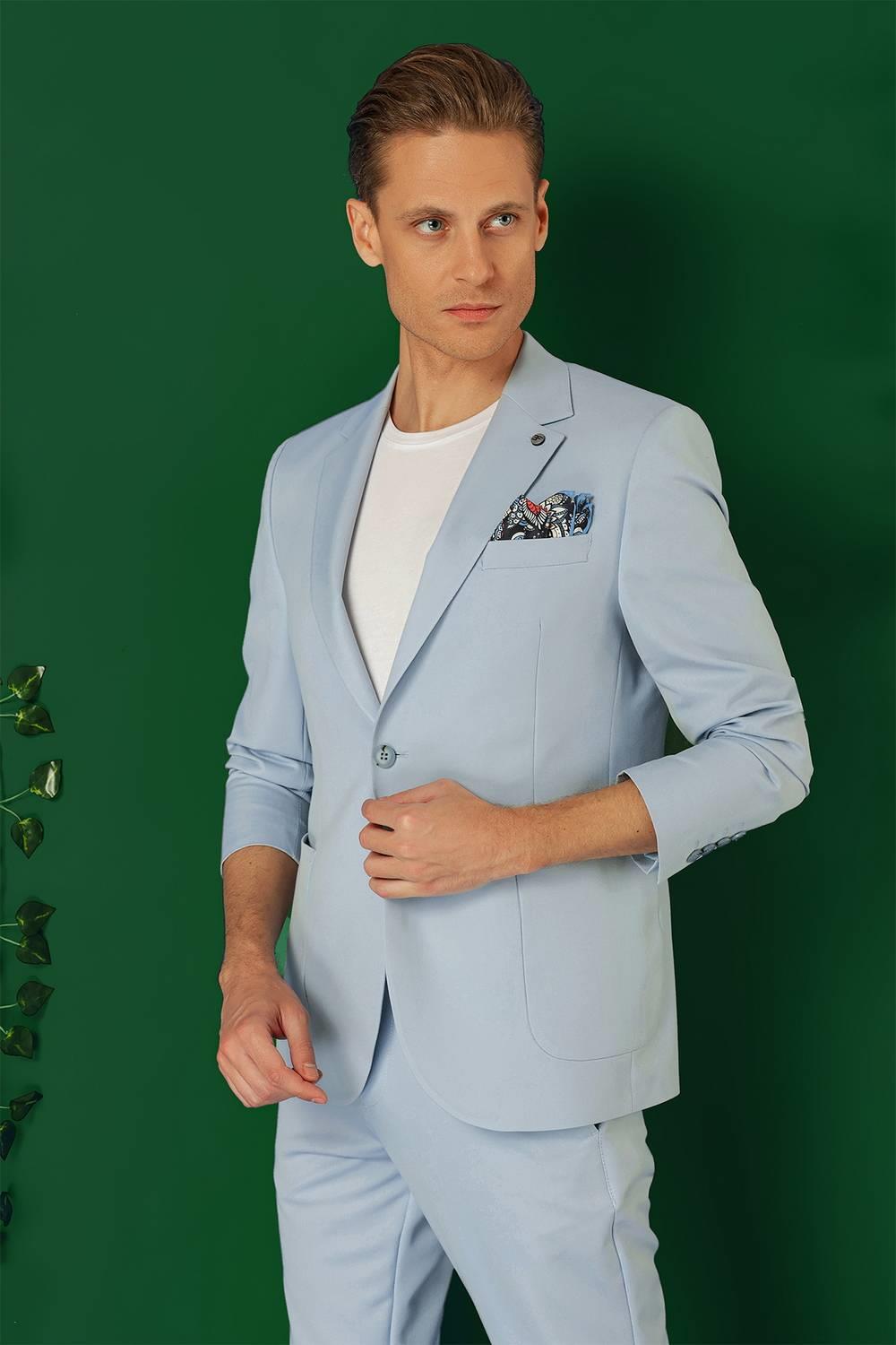 Comfort Fit Torba Cep Esnek Pamuk Casual Mavi Ceket C 664