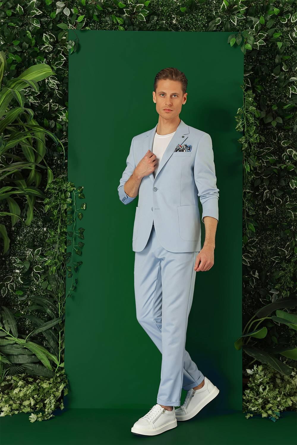 Comfort Fit Torba Cep Esnek Pamuk Casual Mavi Ceket C 664