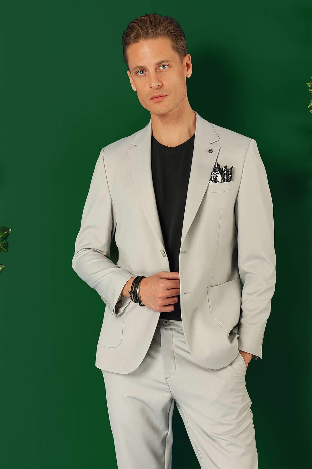 Comfort Fit Torba Cep Esnek Pamuk Casual Taş Ceket C 664