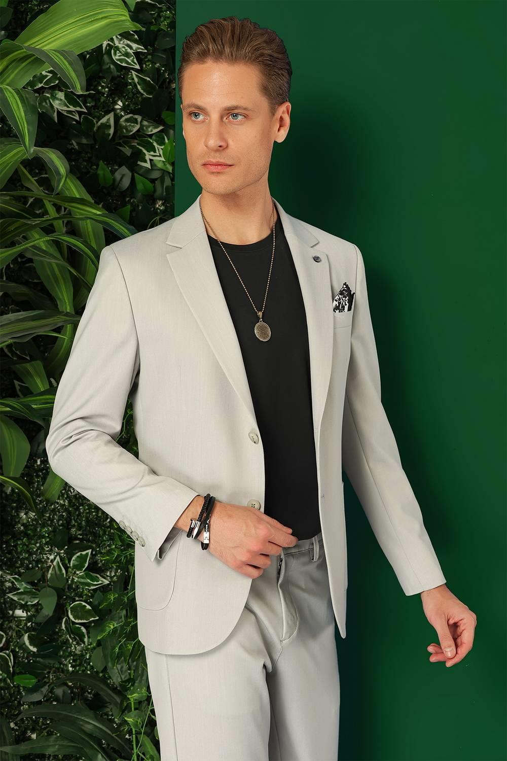 Comfort Fit Torba Cep Esnek Pamuk Casual Taş Ceket C 664