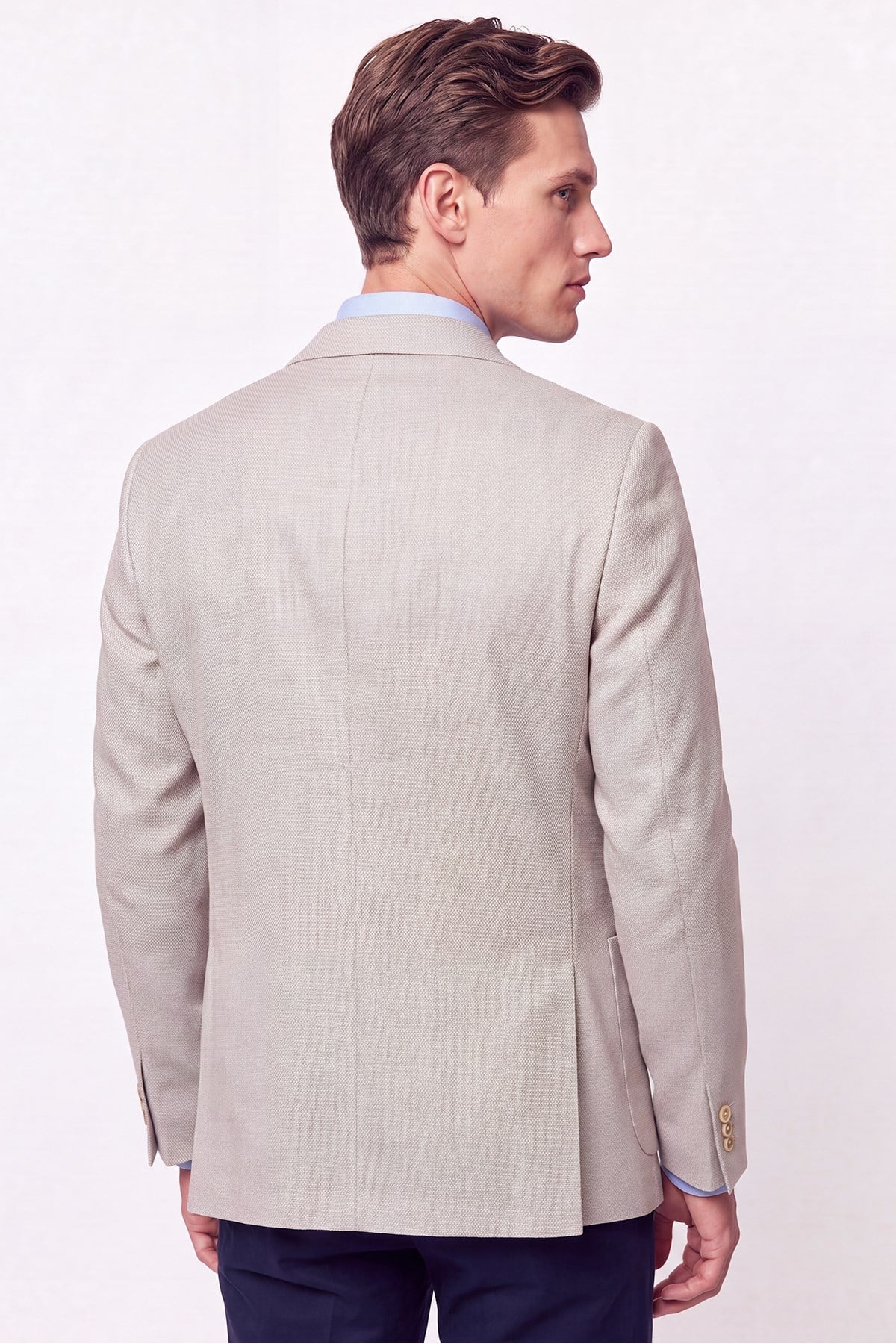 Comfort Fit Torba Cep Esnek Pamuklu Bej Blazer Ceket C 740