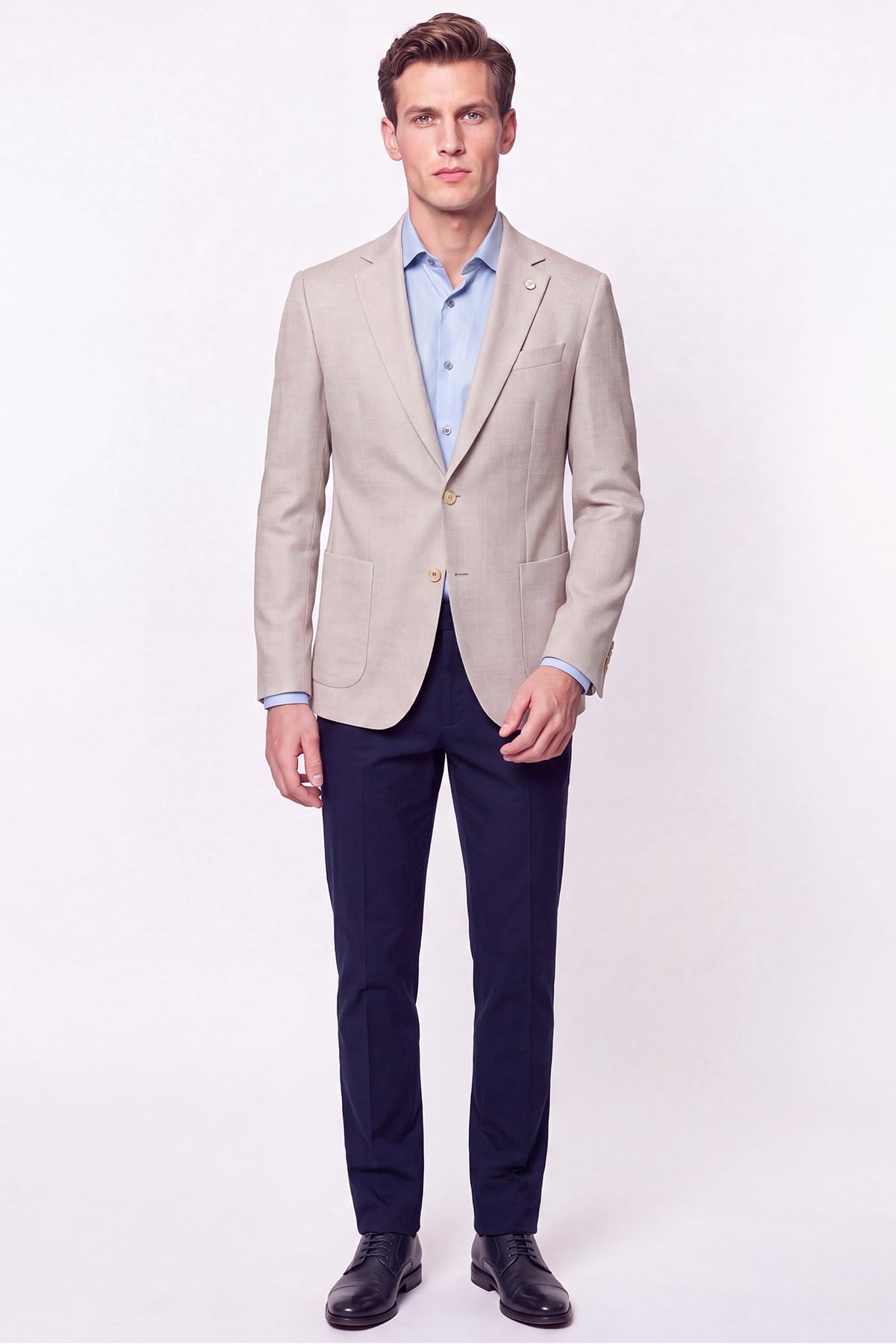 Comfort Fit Torba Cep Esnek Pamuklu Bej Blazer Ceket C 740