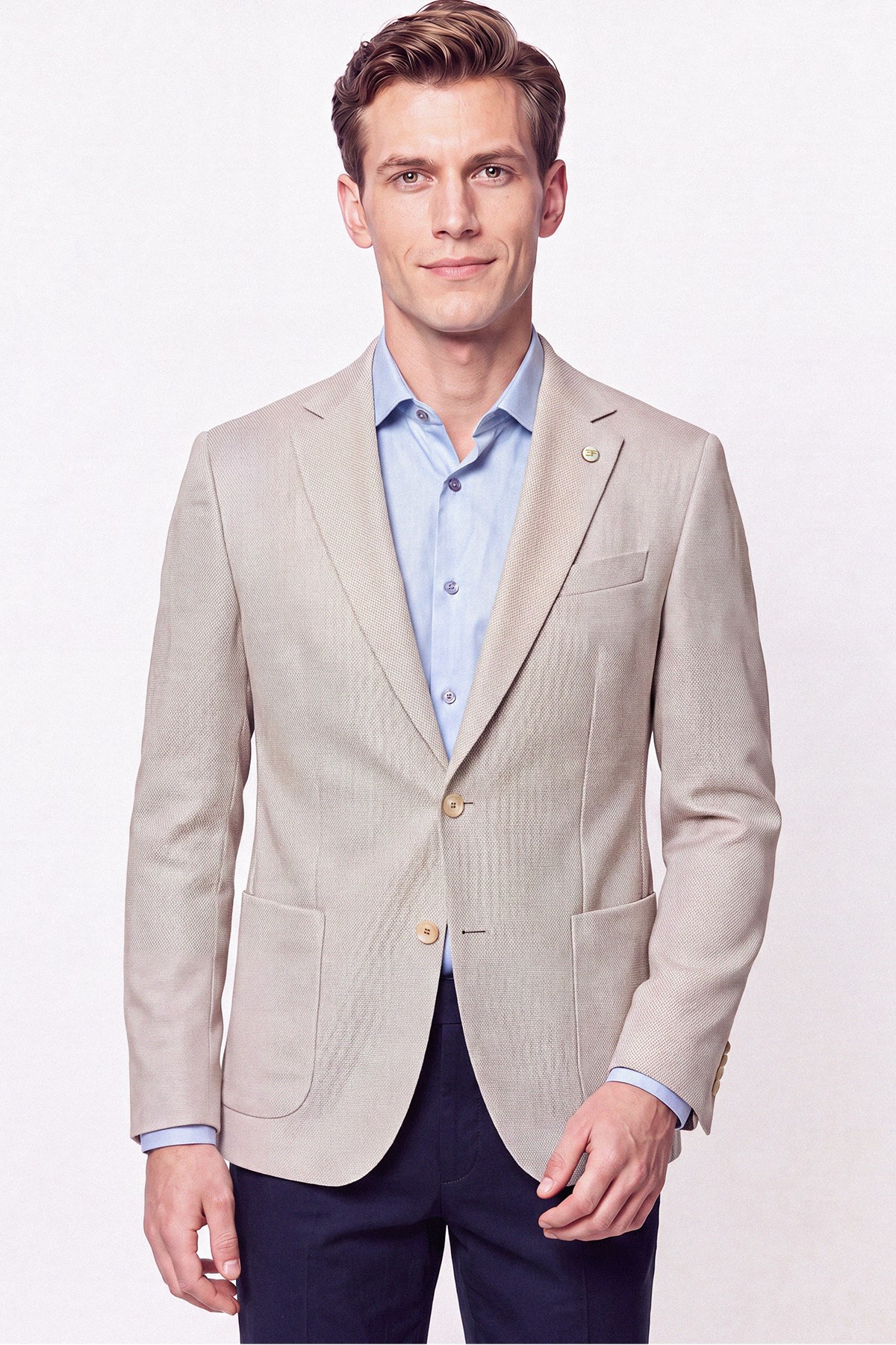Comfort Fit Torba Cep Esnek Pamuklu Bej Blazer Ceket C 740