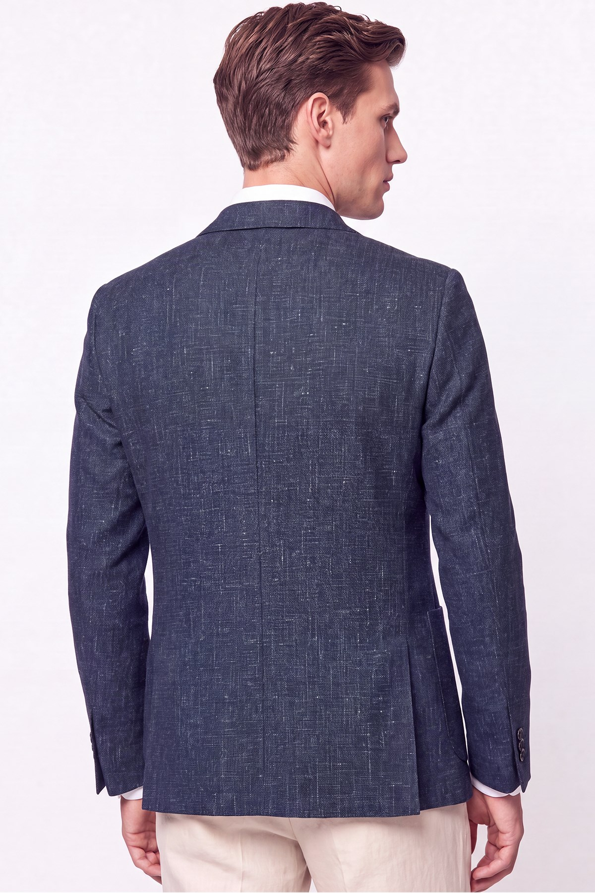 Comfort Fit Torba Cep Esnek Pamuklu Lacivert Blazer Ceket C 740