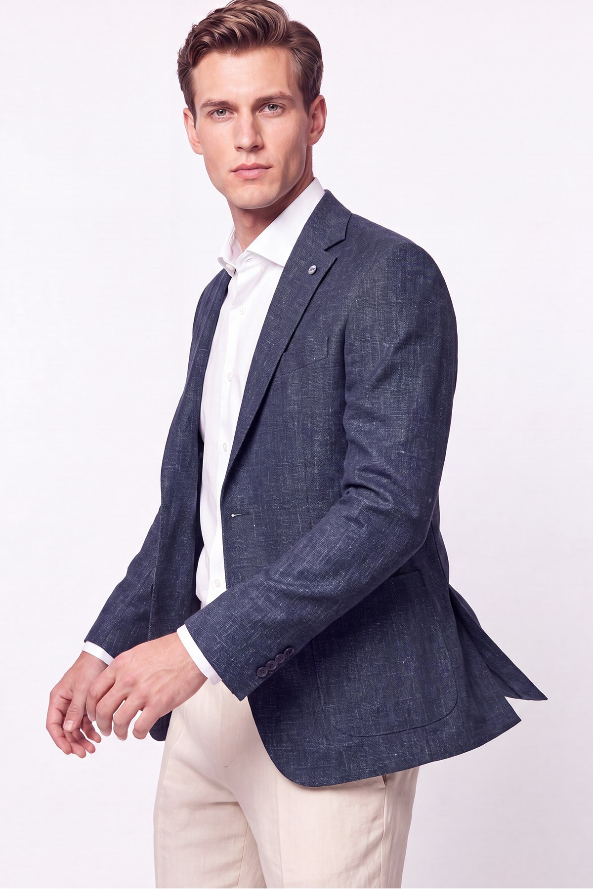 Comfort Fit Torba Cep Esnek Pamuklu Lacivert Blazer Ceket C 740