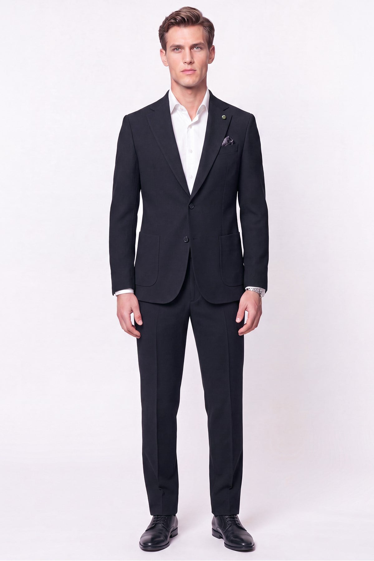Comfort Fit Torba Cep Gofre Kumaş Esnek Pamuklu Koyu Siyah Blazer Ceket C 739