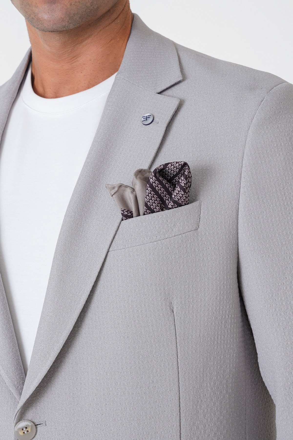 Comfort Fit Torba Cep Gofre Kumaş Esnek Pamuklu Gri Blazer Ceket C 739
